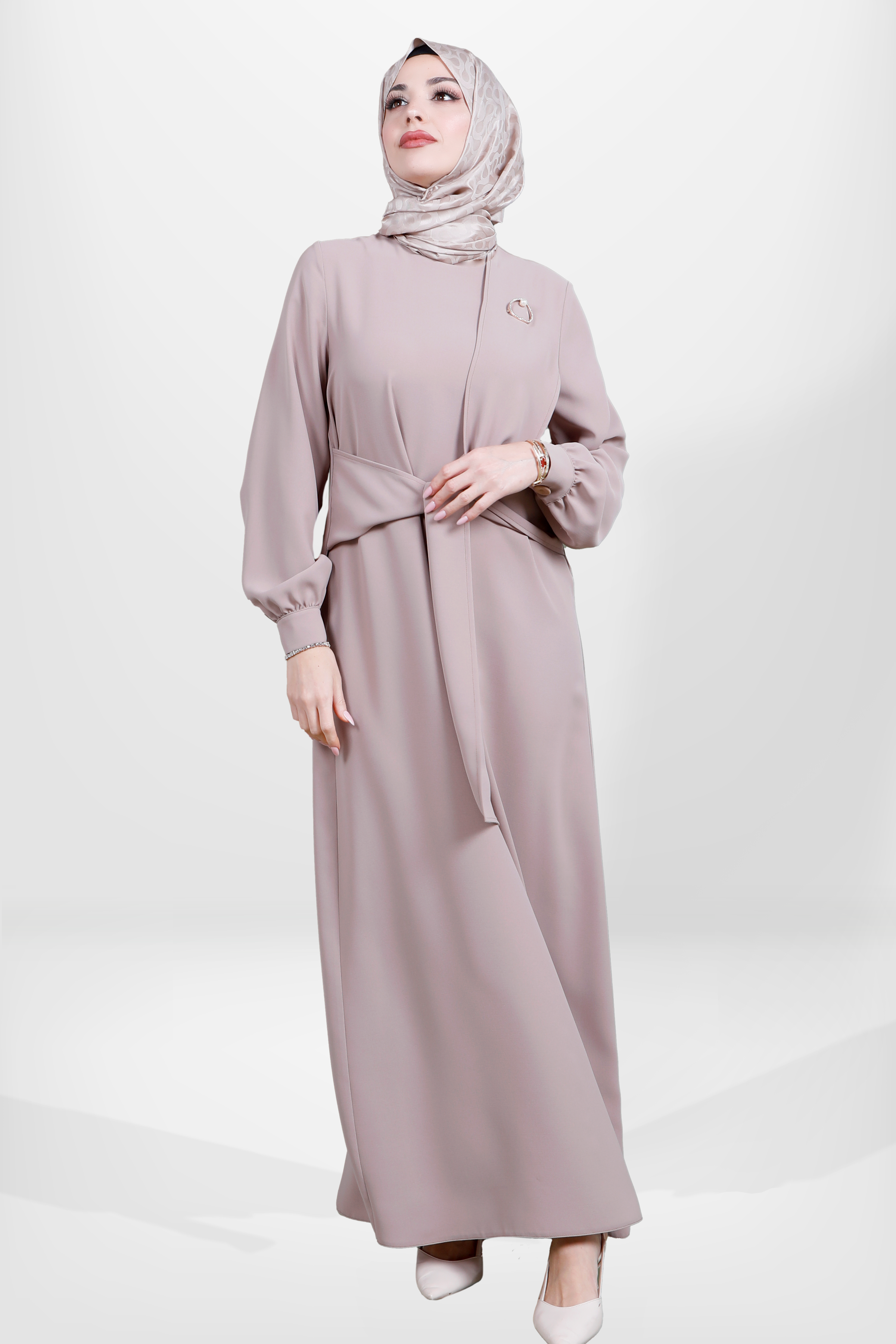 Beyza-5667 ELBİSE KUŞAKLI MOCCA