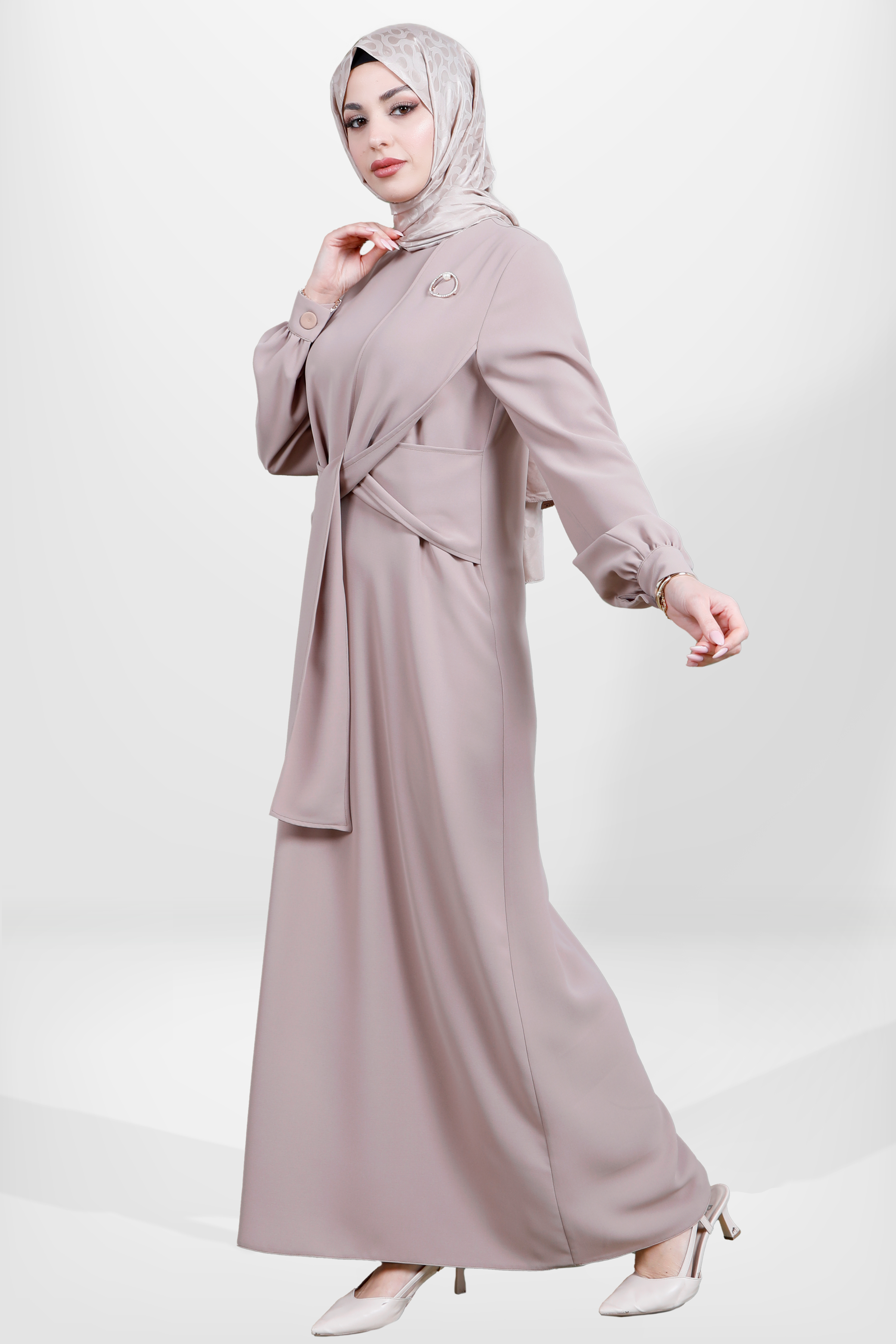 Beyza-5667 ELBİSE KUŞAKLI MOCCA