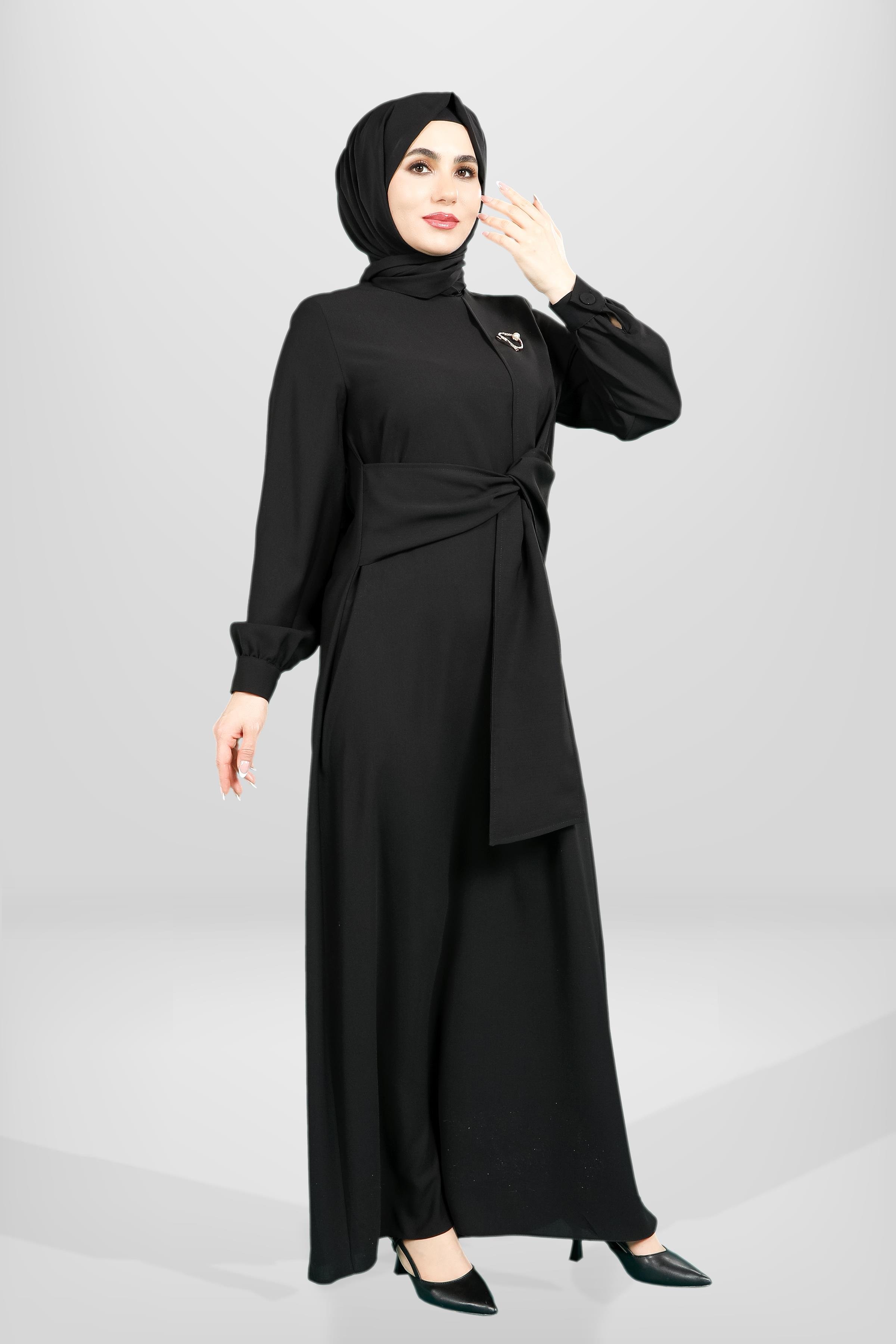 Beyza-5667 ELBİSE KUŞAKLI SİYAH