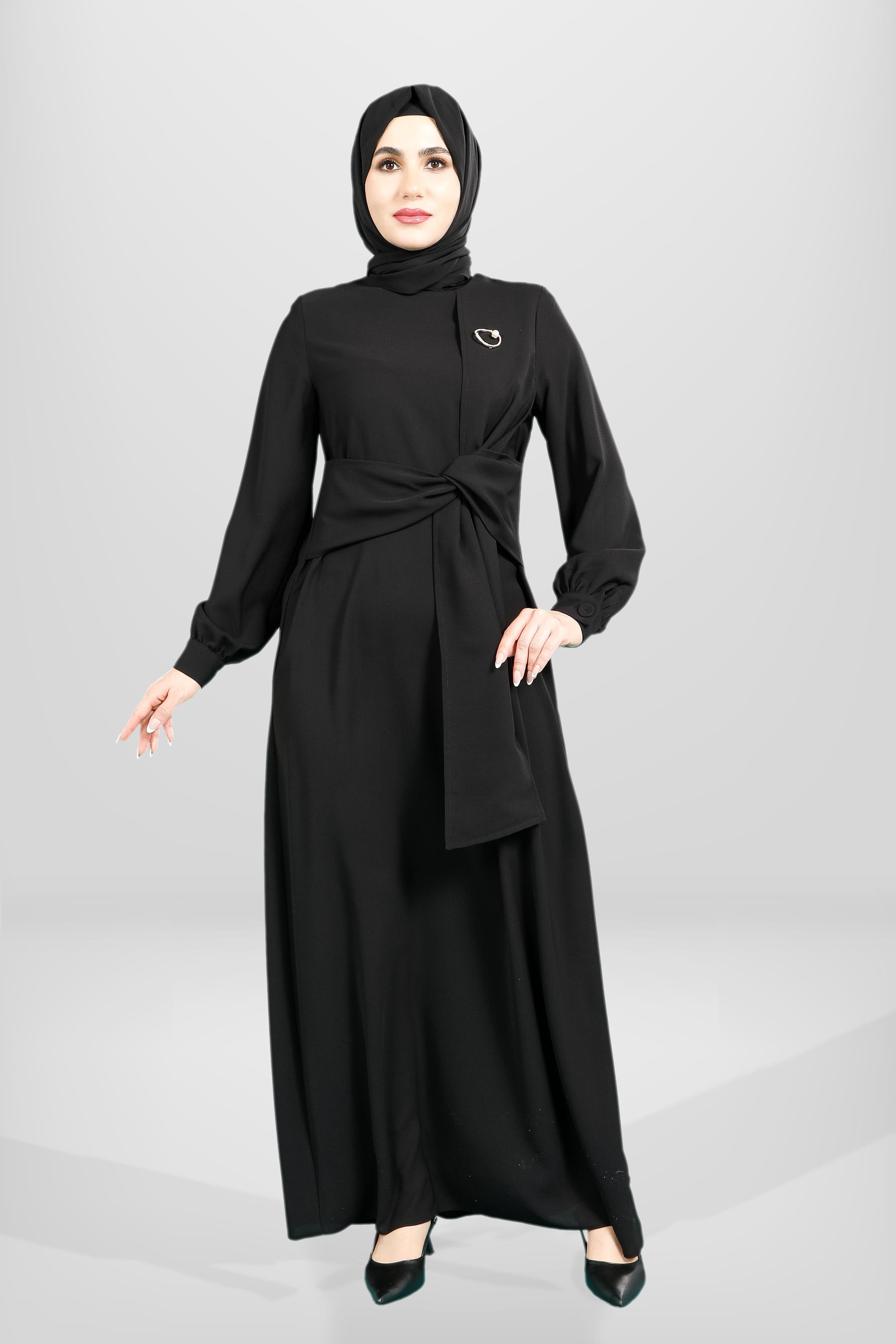 Beyza-5667 ELBİSE KUŞAKLI SİYAH