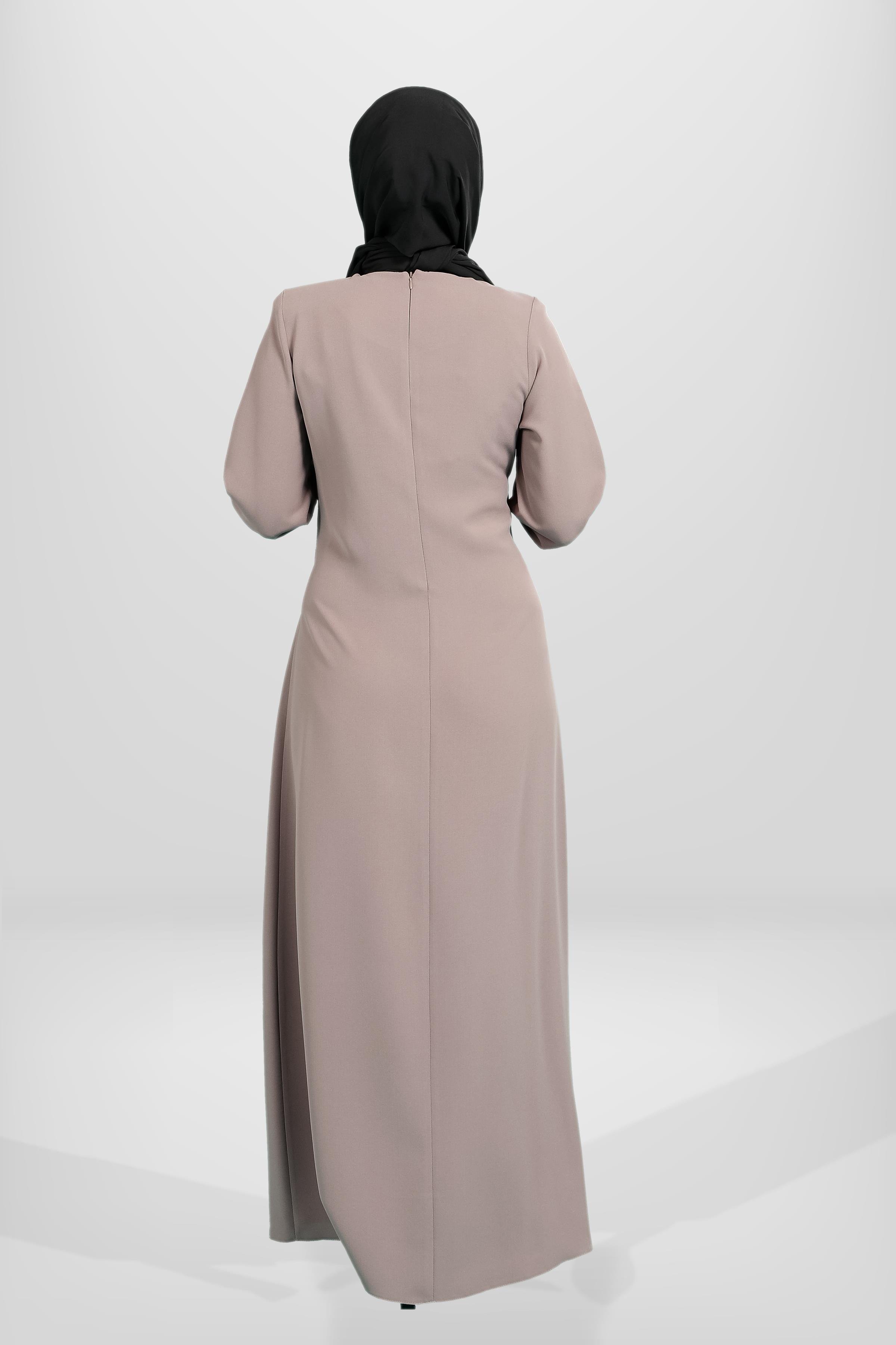 Beyza-5667 ELBİSE KUŞAKLI VİZON