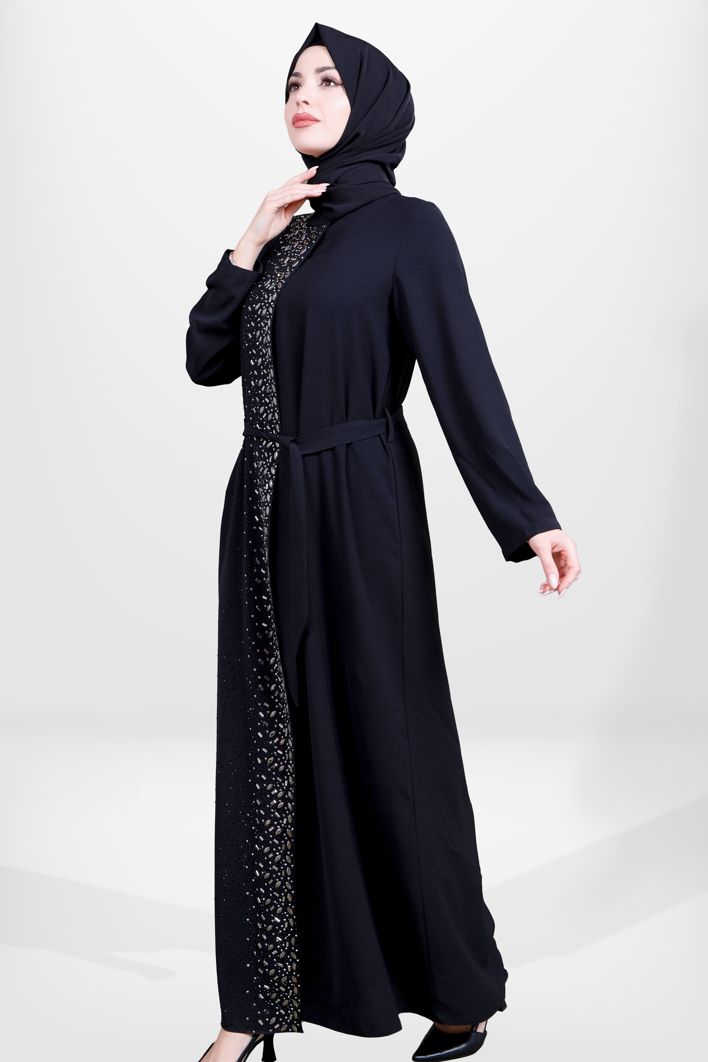 Beyza-5672 ELBİSE TAŞLI SİYAH