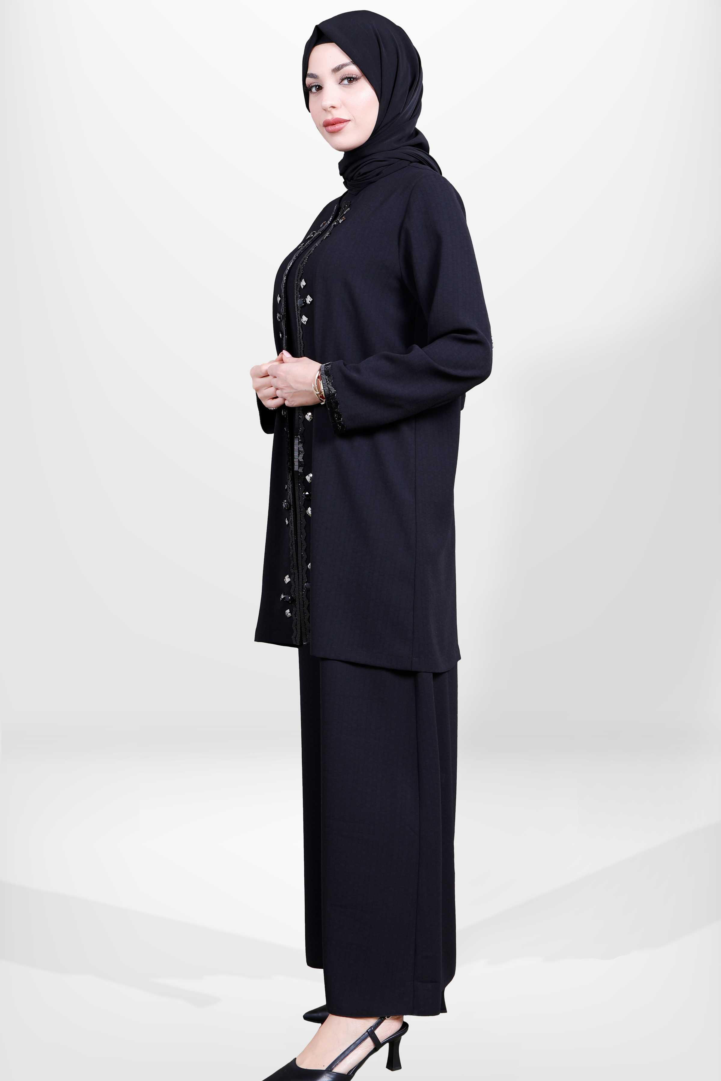 Beyza-5673 CEKETLİ ELBİSE SİYAH