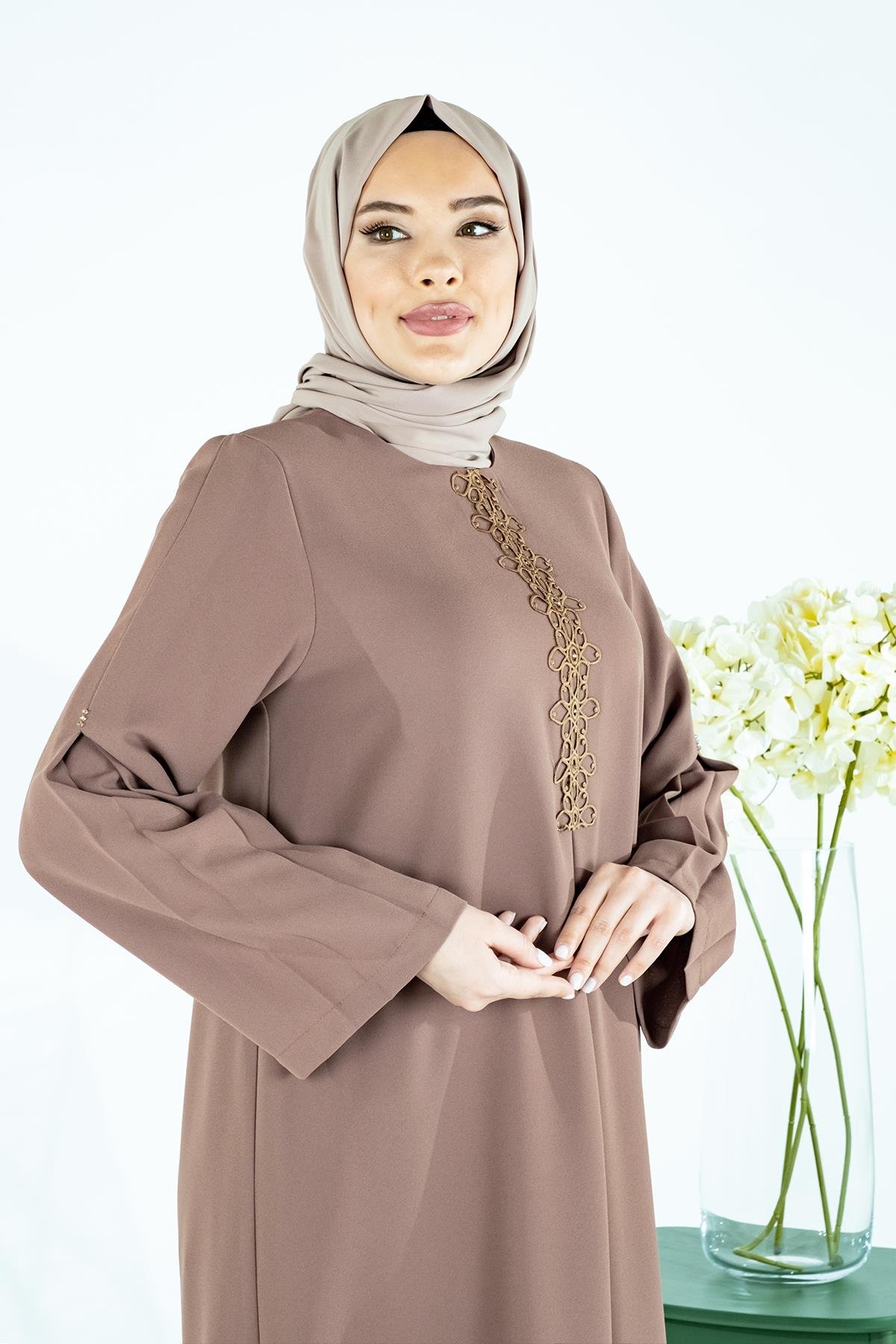 Beyza-ASRIN ELBİSE KAHVE KUM KREP