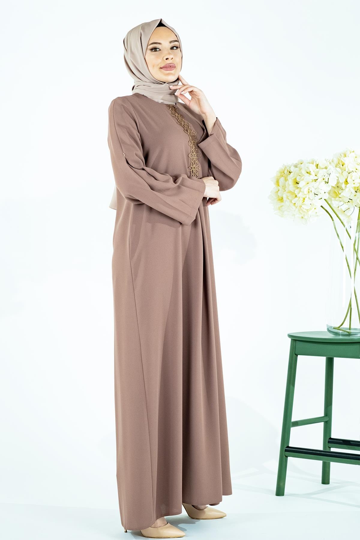 Beyza-ASRIN ELBİSE KAHVE KUM KREP