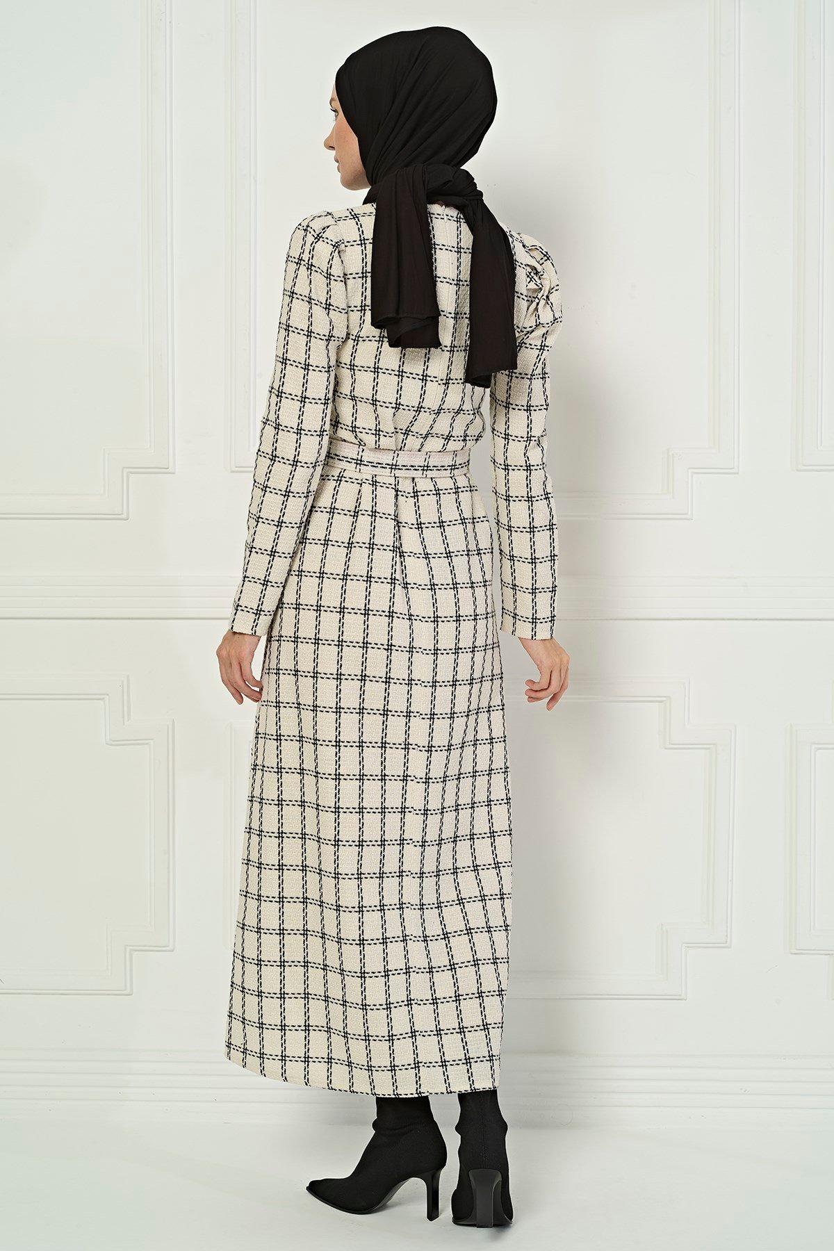 Beyza-AĞVA KIŞLIK ELBİSE BEYAZ EKOSE