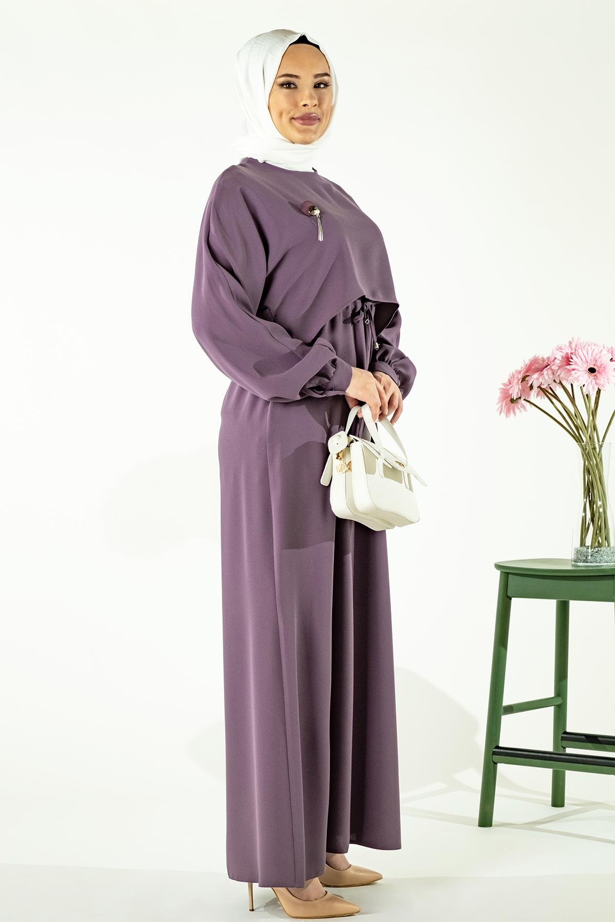 Beyza-LİNA ELBİSE LİLA KUM KREP