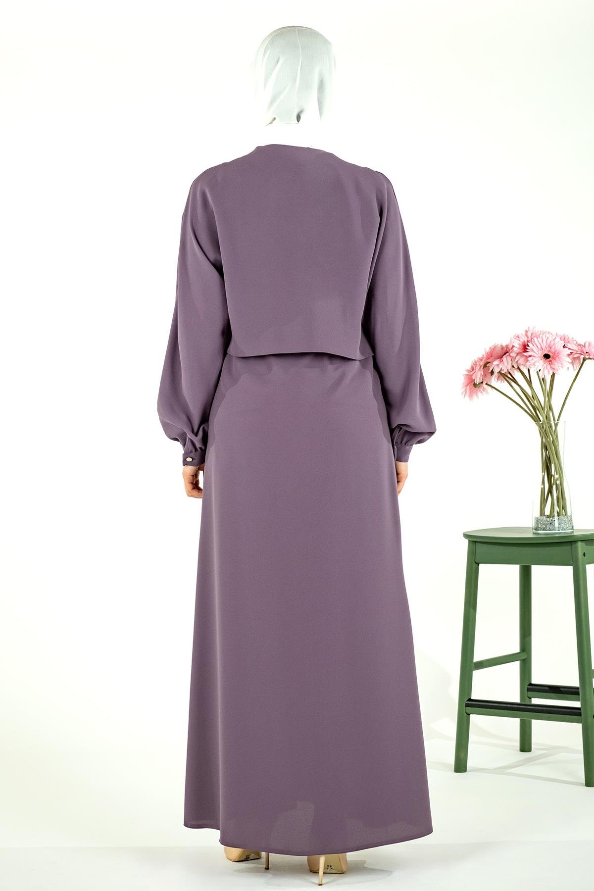 Beyza-LİNA ELBİSE LİLA KUM KREP