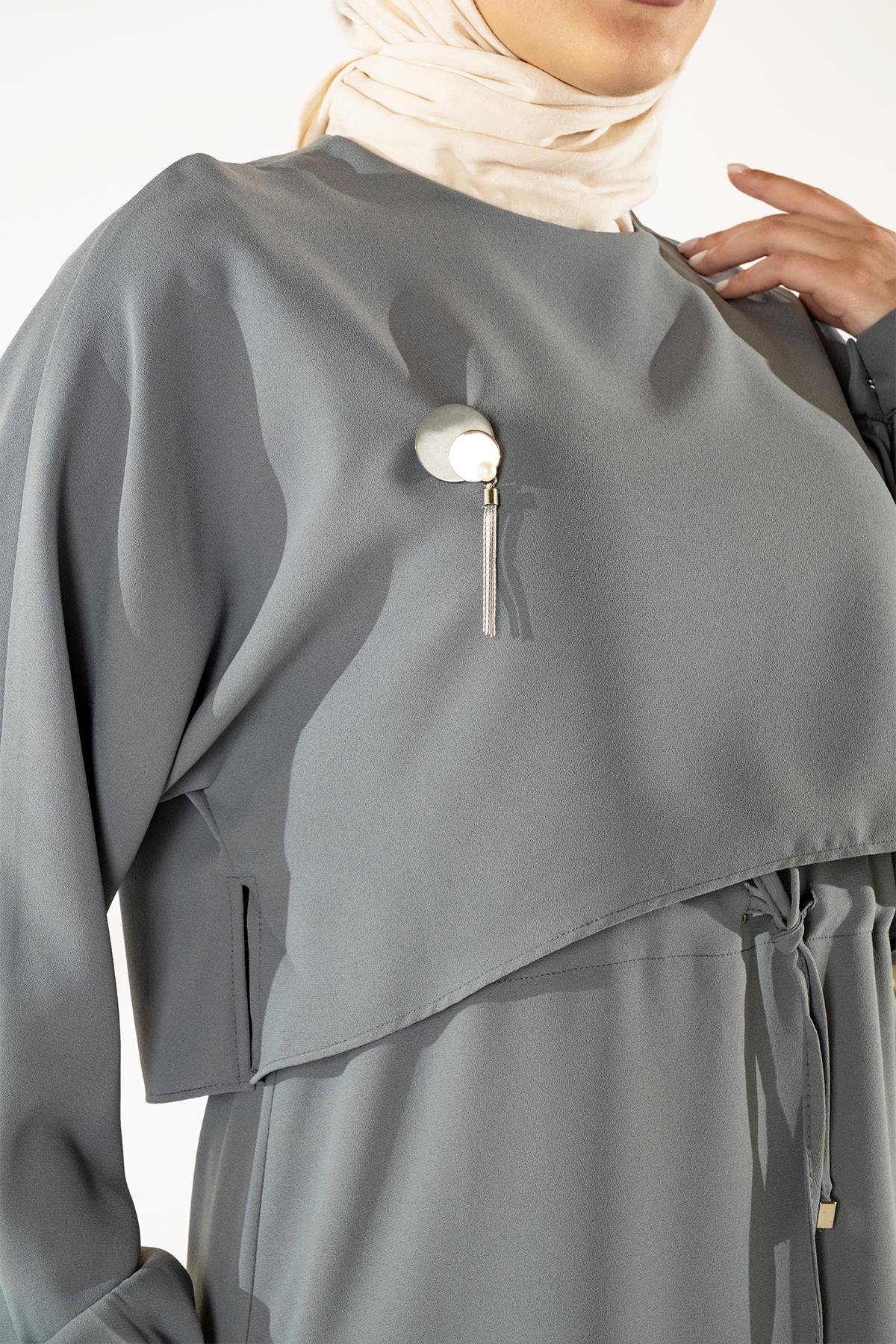 Beyza-Aller Robalı Beli Büzgülü Mint Tesettür Elbise 5452