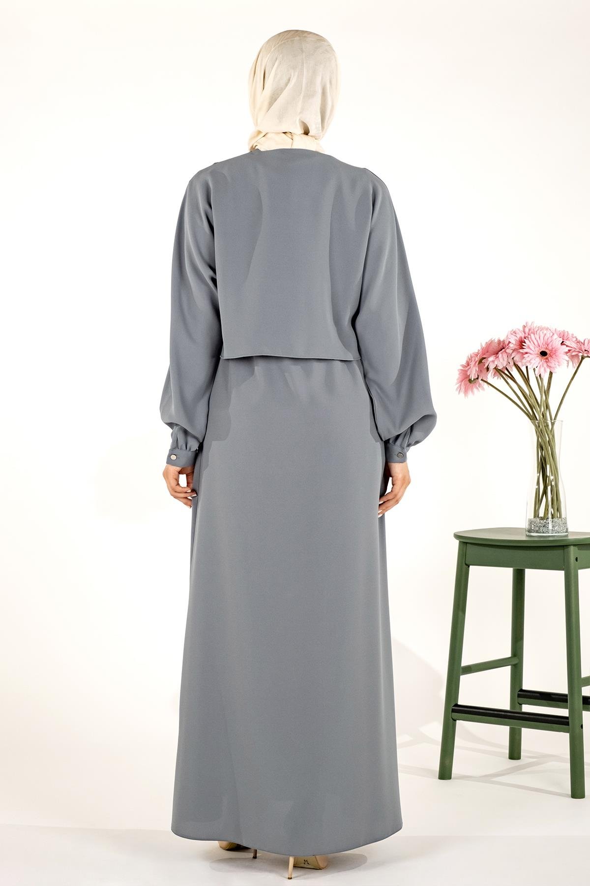 Beyza-Aller Robalı Beli Büzgülü Mint Tesettür Elbise 5452