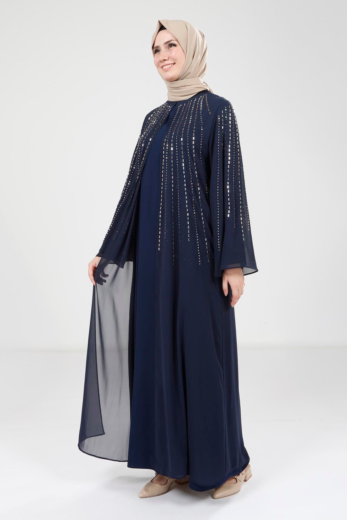 Beyza-9270 ELBİSE BAGET TAŞLI LACİVERT