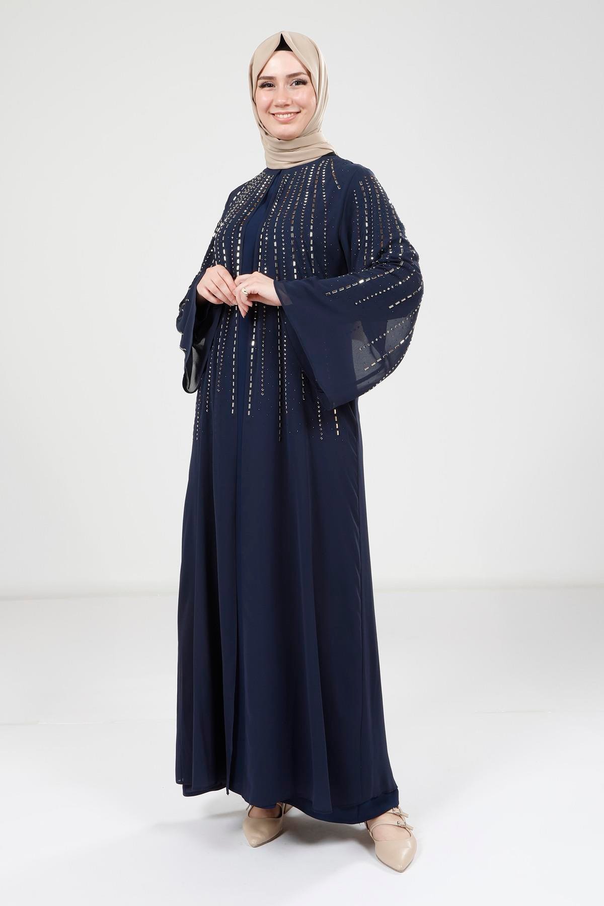 Beyza-9270 ELBİSE BAGET TAŞLI LACİVERT