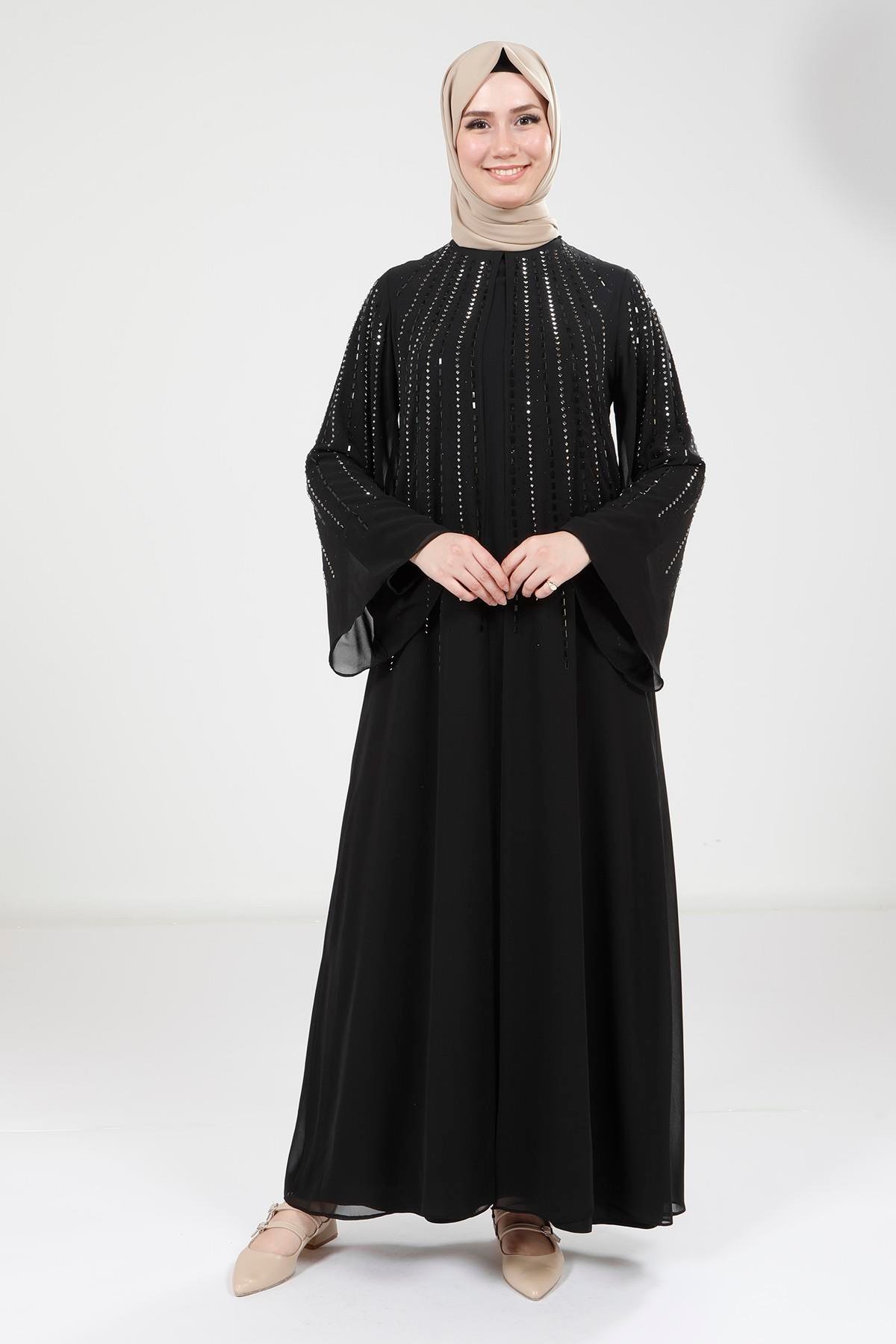 Beyza-9270 ELBİSE BAGET TAŞLI SİYAH