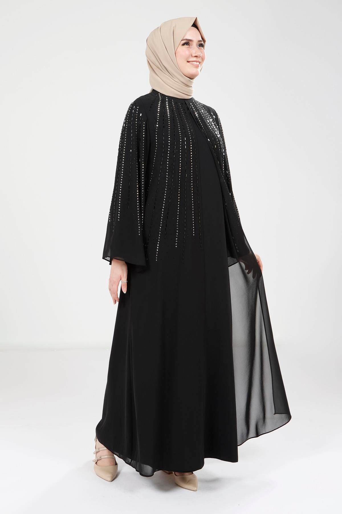 Beyza-9270 ELBİSE BAGET TAŞLI SİYAH