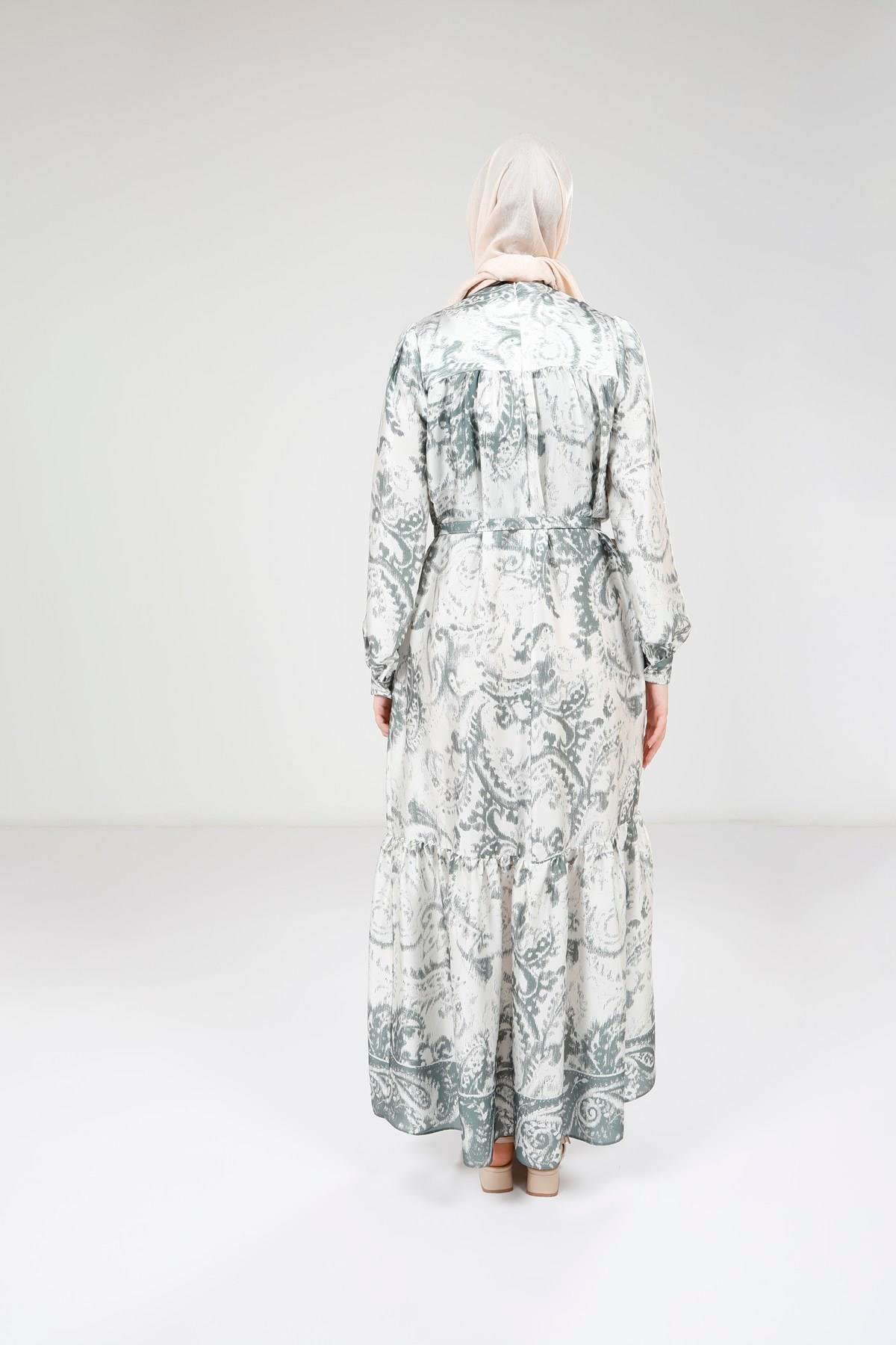 Beyza-Beyza Baskılı Kemerli Yeşil Elbise 9387