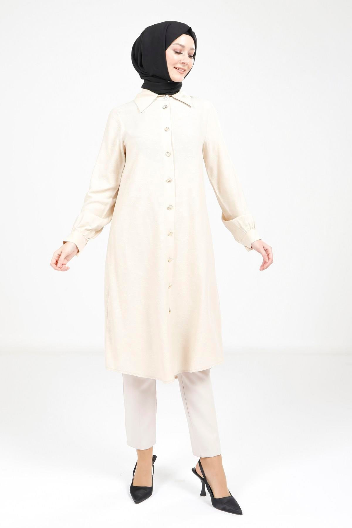 Beyza-9375 TUNİK A PİLELİ BEJ
