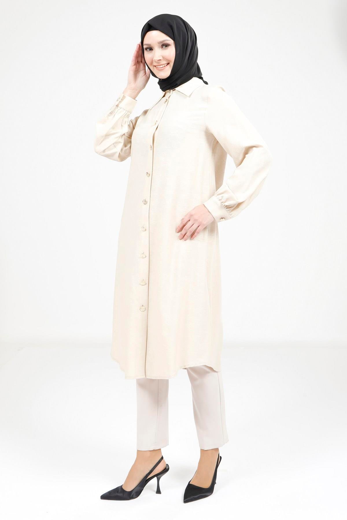 Beyza-9375 TUNİK A PİLELİ BEJ