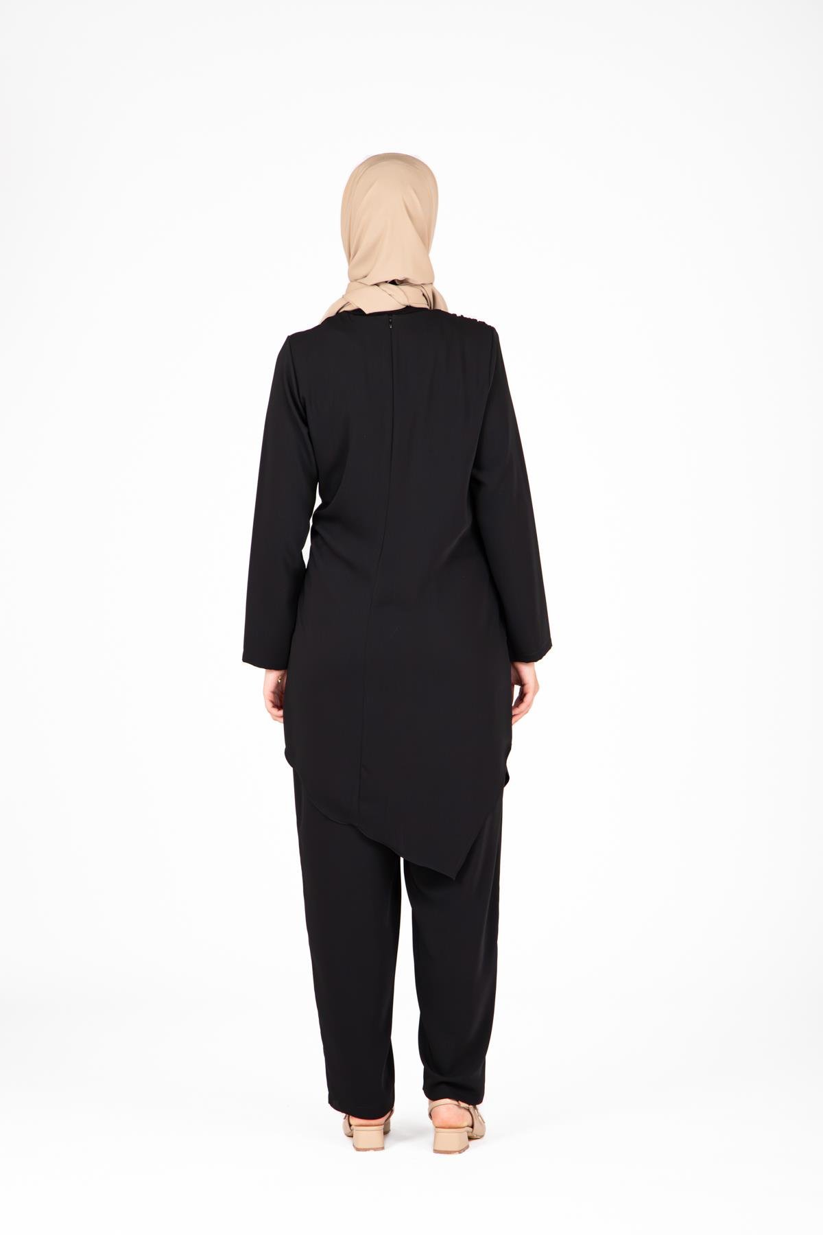 Beyza-9425 İKİLİ TKM PANTOLON TUNİK
 SİYAH