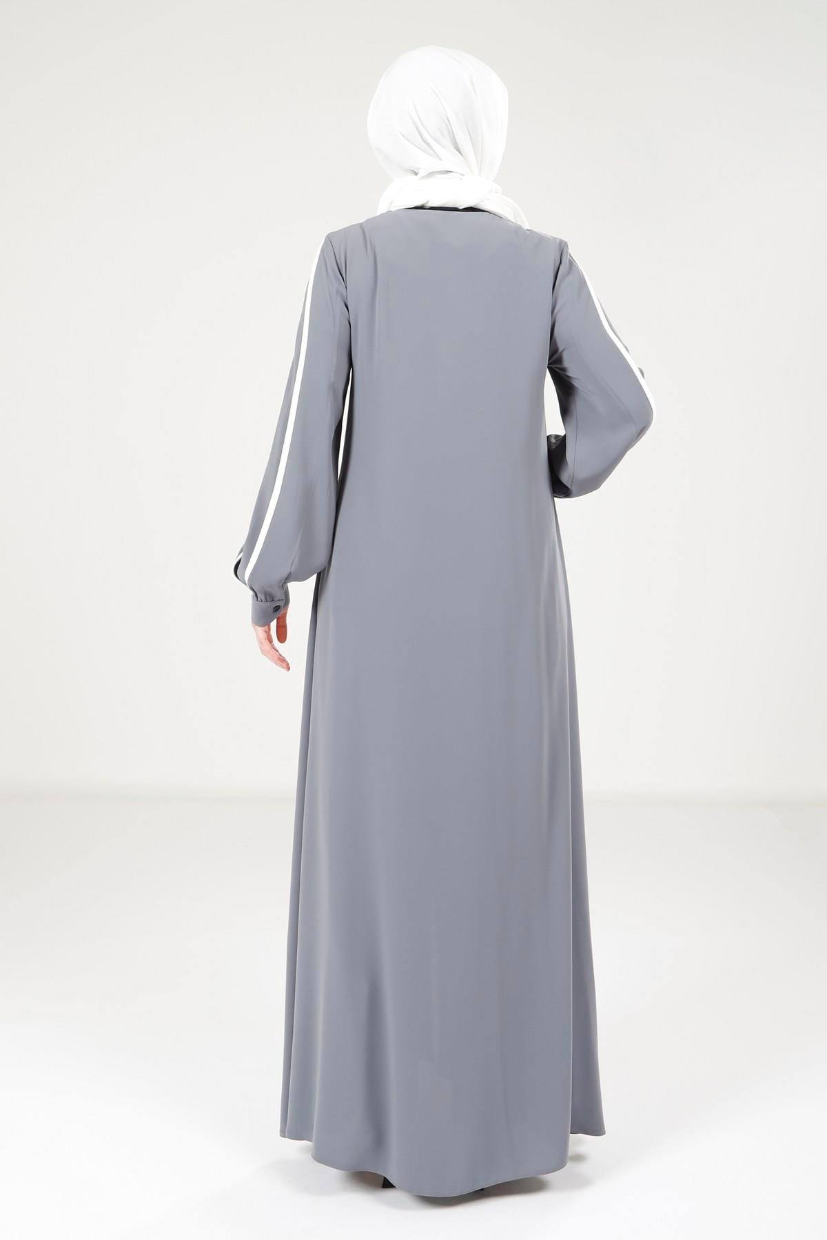 Beyza-Beyza Biye Detaylı Gri Renk Ferace 9327