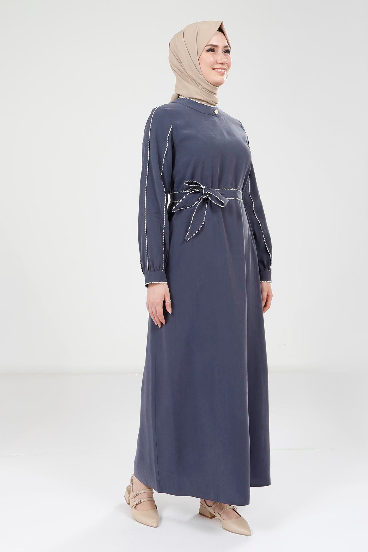 Beyza-9383 ELBİSE BİYELİ İNDİGO