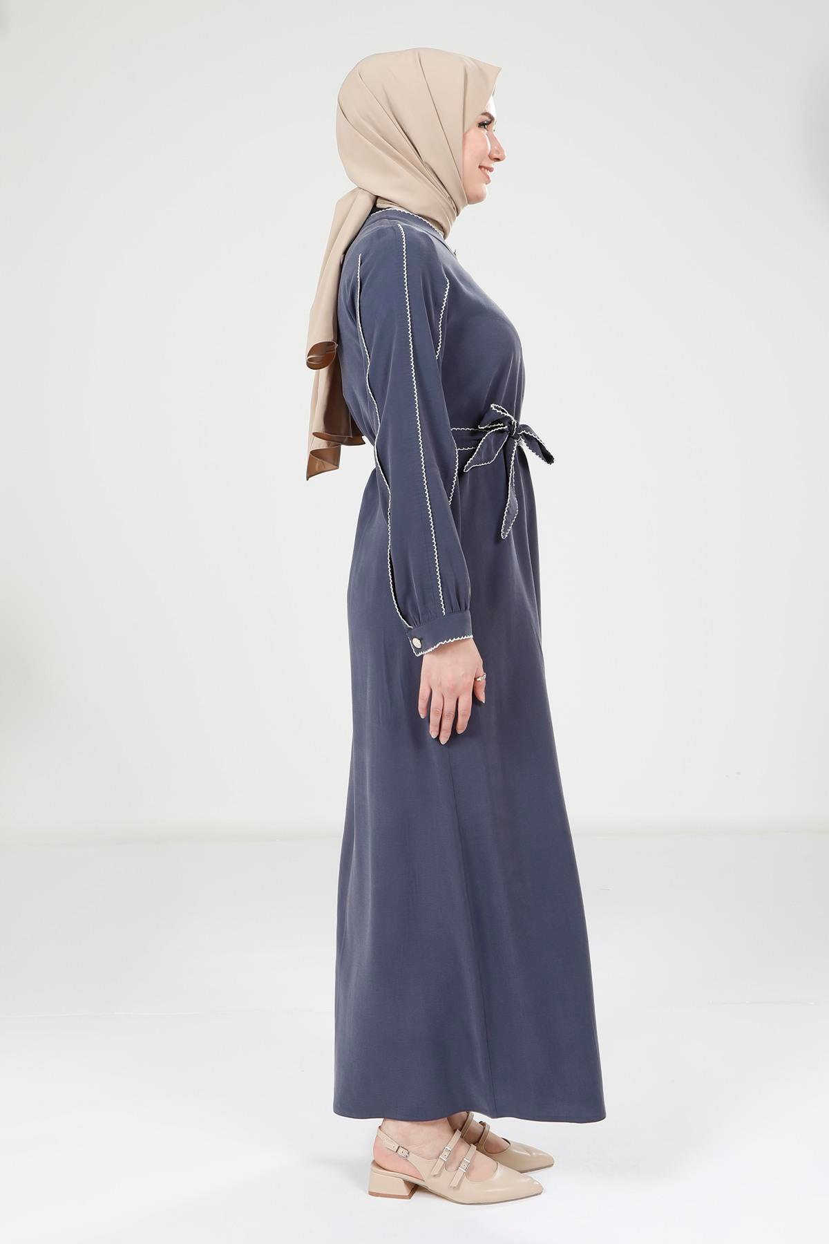 Beyza-9383 ELBİSE BİYELİ İNDİGO