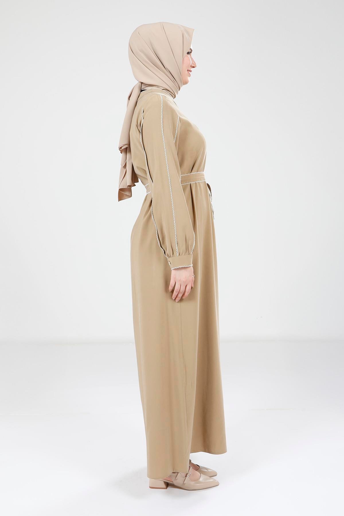 Beyza-9383 ELBİSE BİYELİ OLİVE