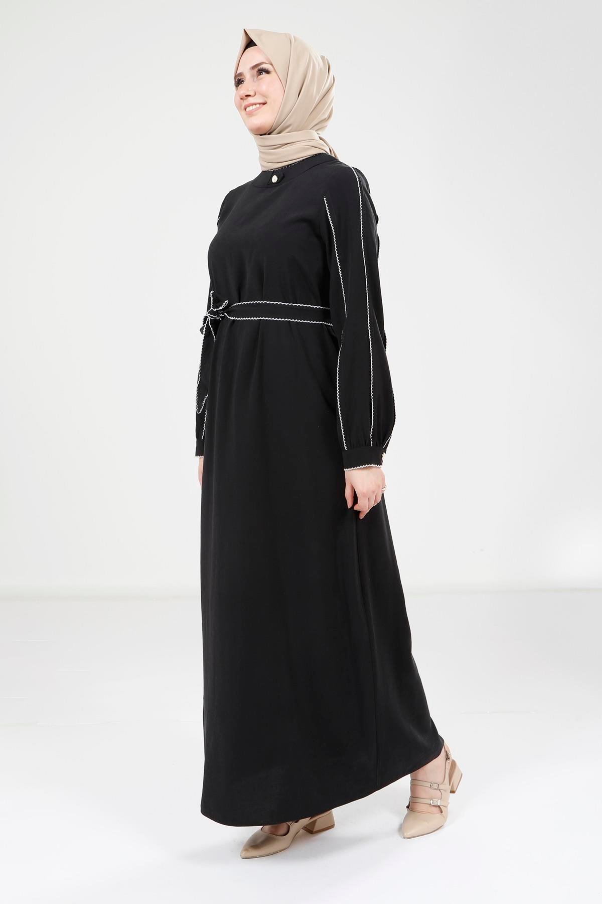 Beyza-9383 ELBİSE BİYELİ SİYAH