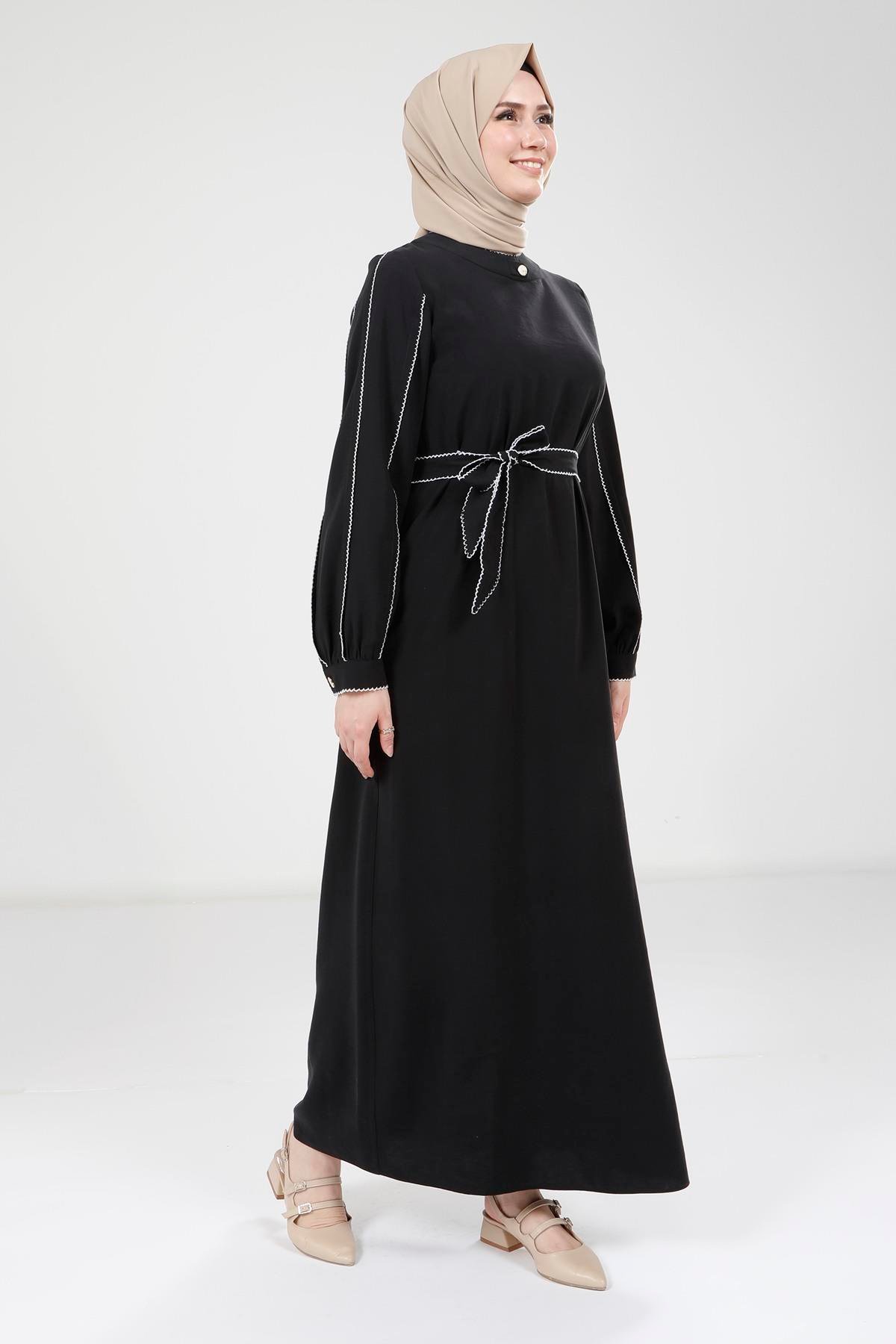 Beyza-9383 ELBİSE BİYELİ SİYAH
