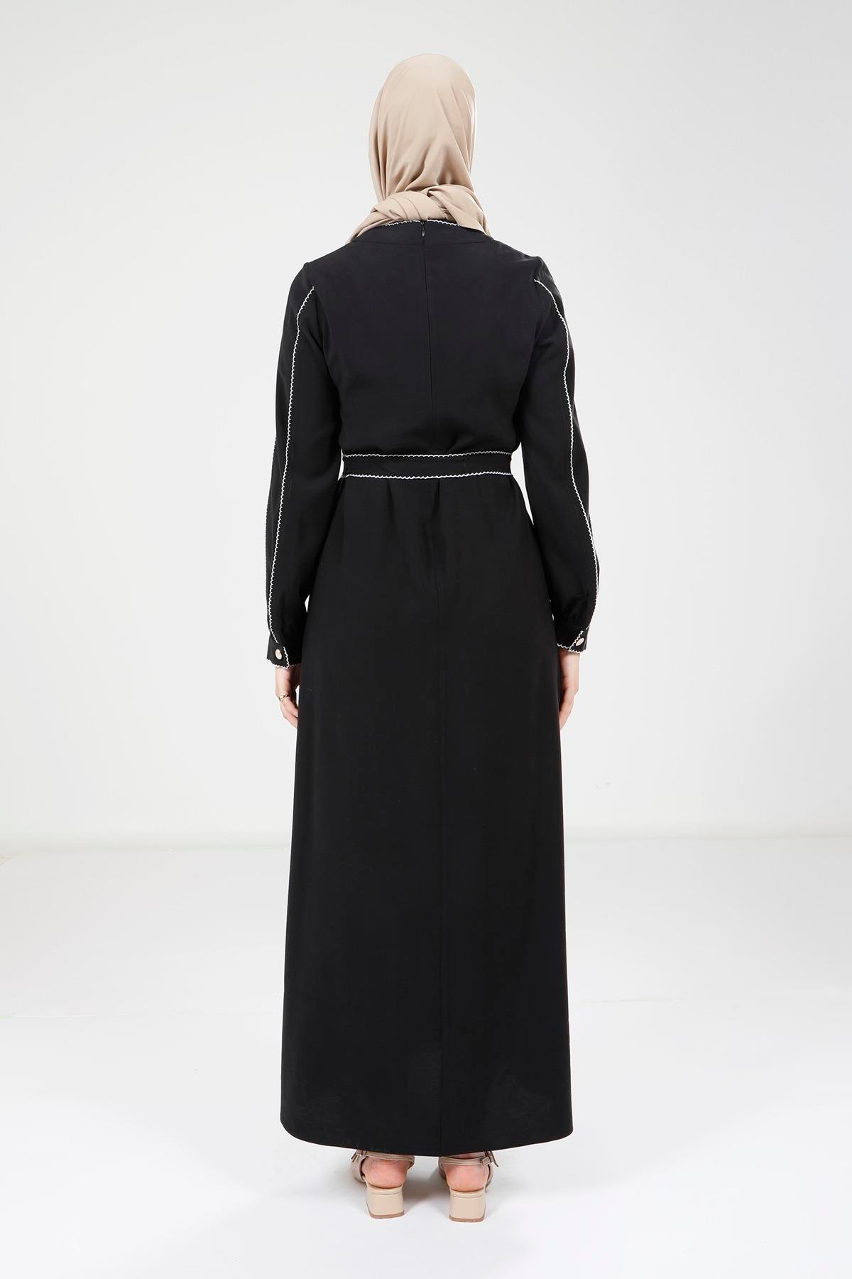 Beyza-9383 ELBİSE BİYELİ SİYAH