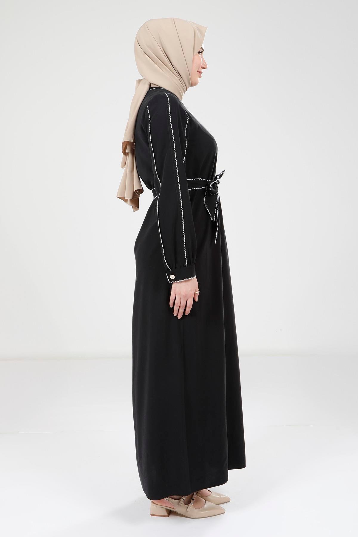 Beyza-9383 ELBİSE BİYELİ SİYAH