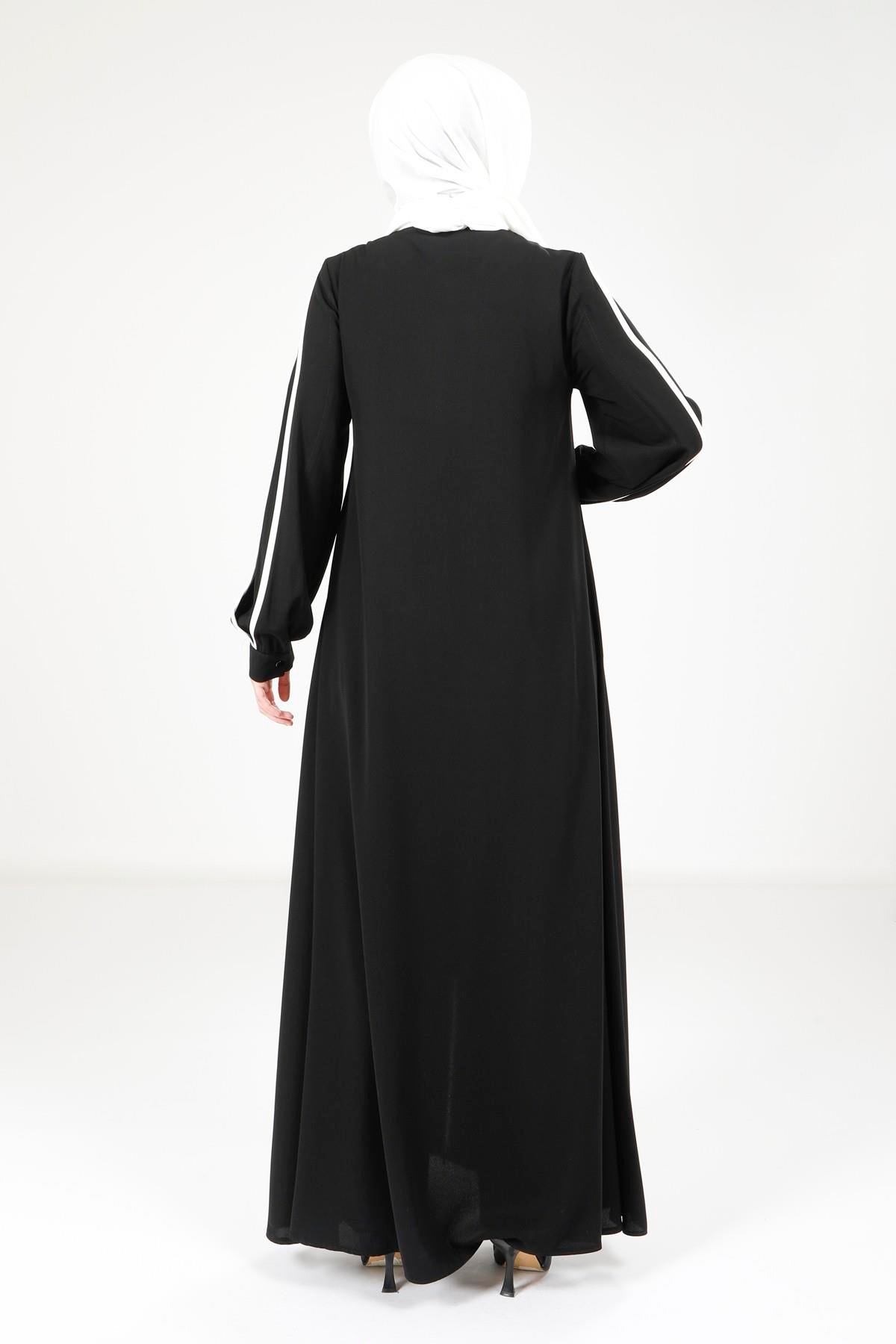 Beyza-Beyza Biye Detaylı Siyah Renk Ferace 9327