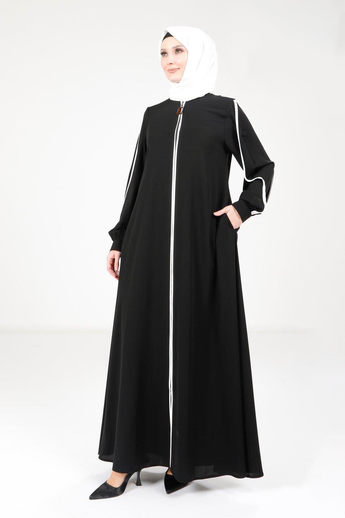 Beyza-Beyza Biye Detaylı Siyah Renk Ferace 9327