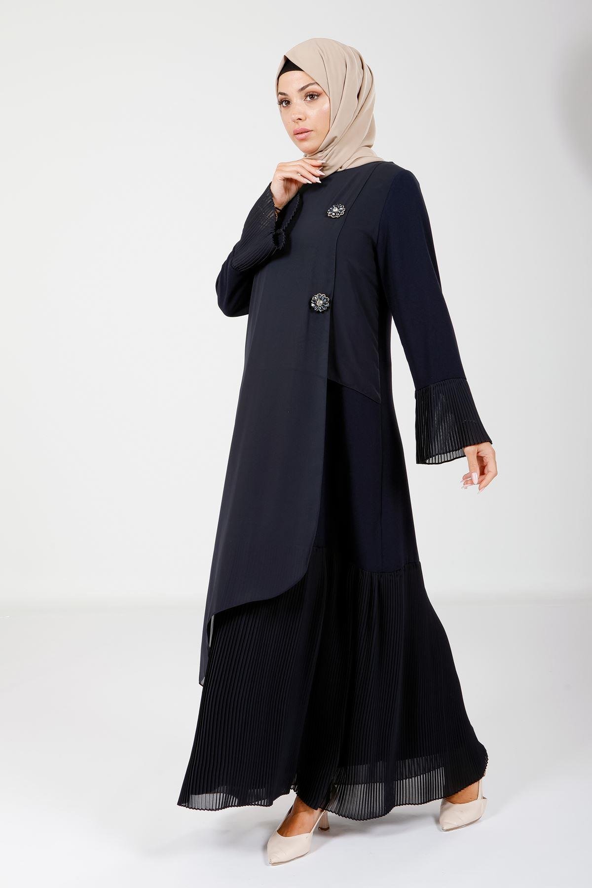 Beyza-5588 ELBİSE TAŞLI LACİVERT