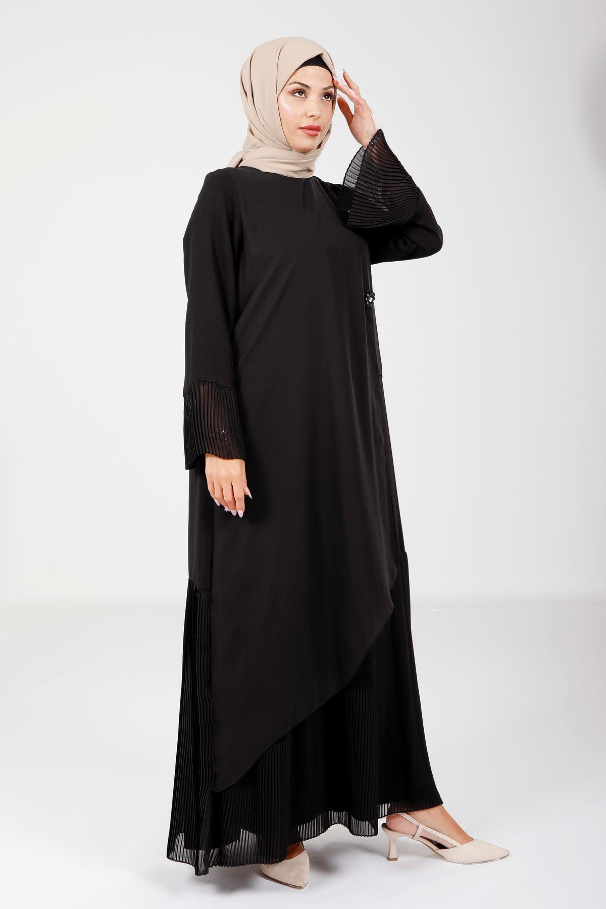 Beyza-5588 ELBİSE TAŞLI SİYAH