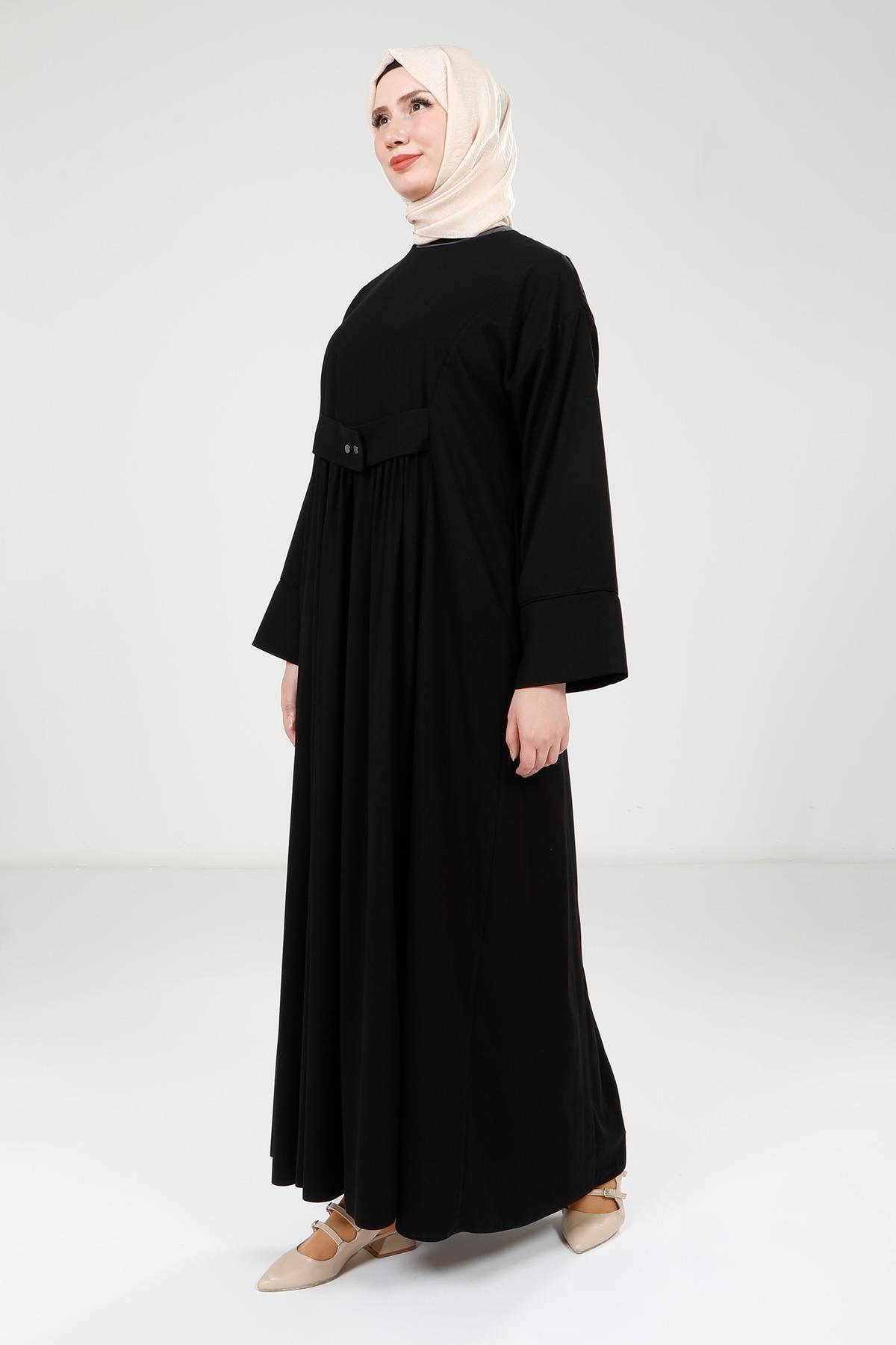 Beyza-Beyza Çıtçıtlı Siyah Elbise 9220