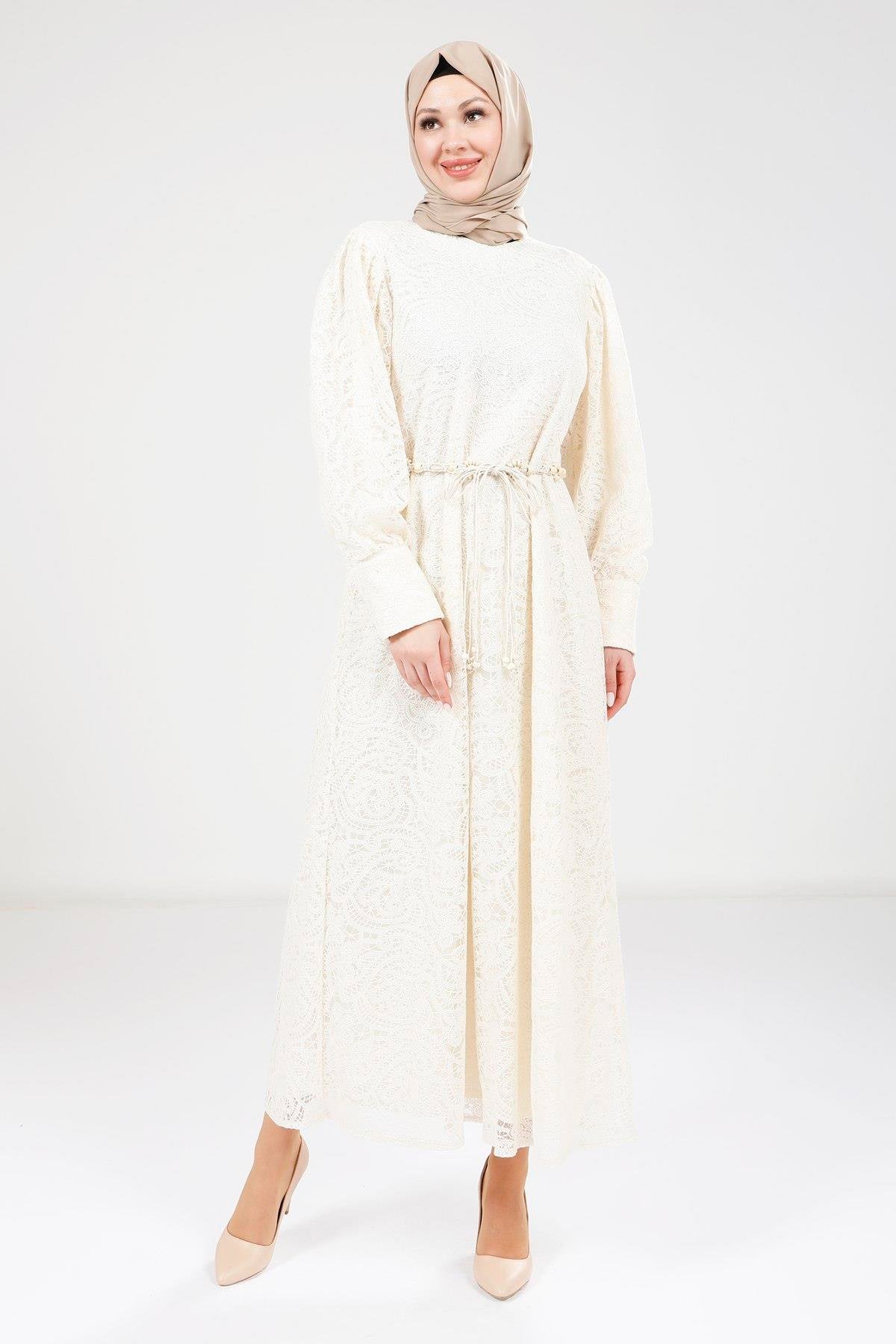 Beyza-9260 ELBİSE DANTEL EKRU