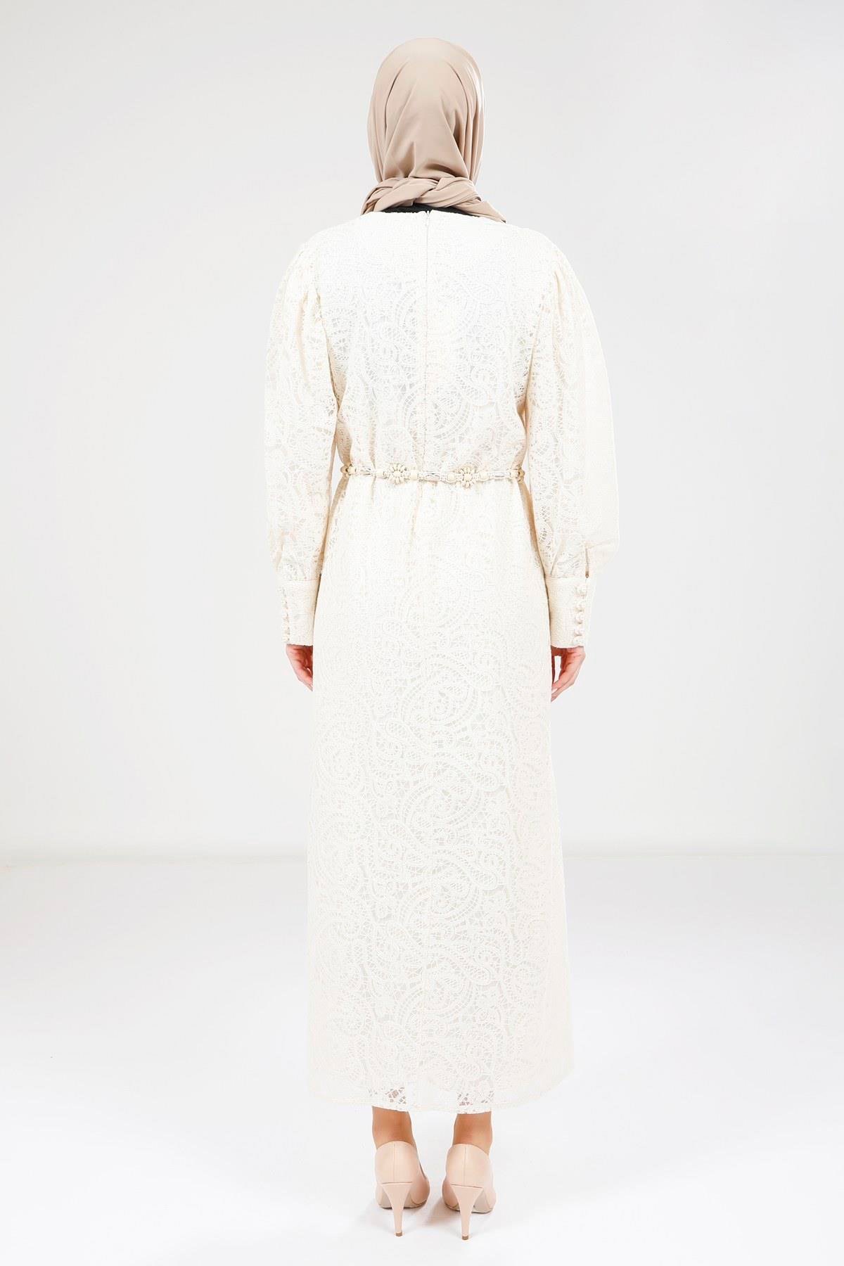 Beyza-9260 ELBİSE DANTEL EKRU