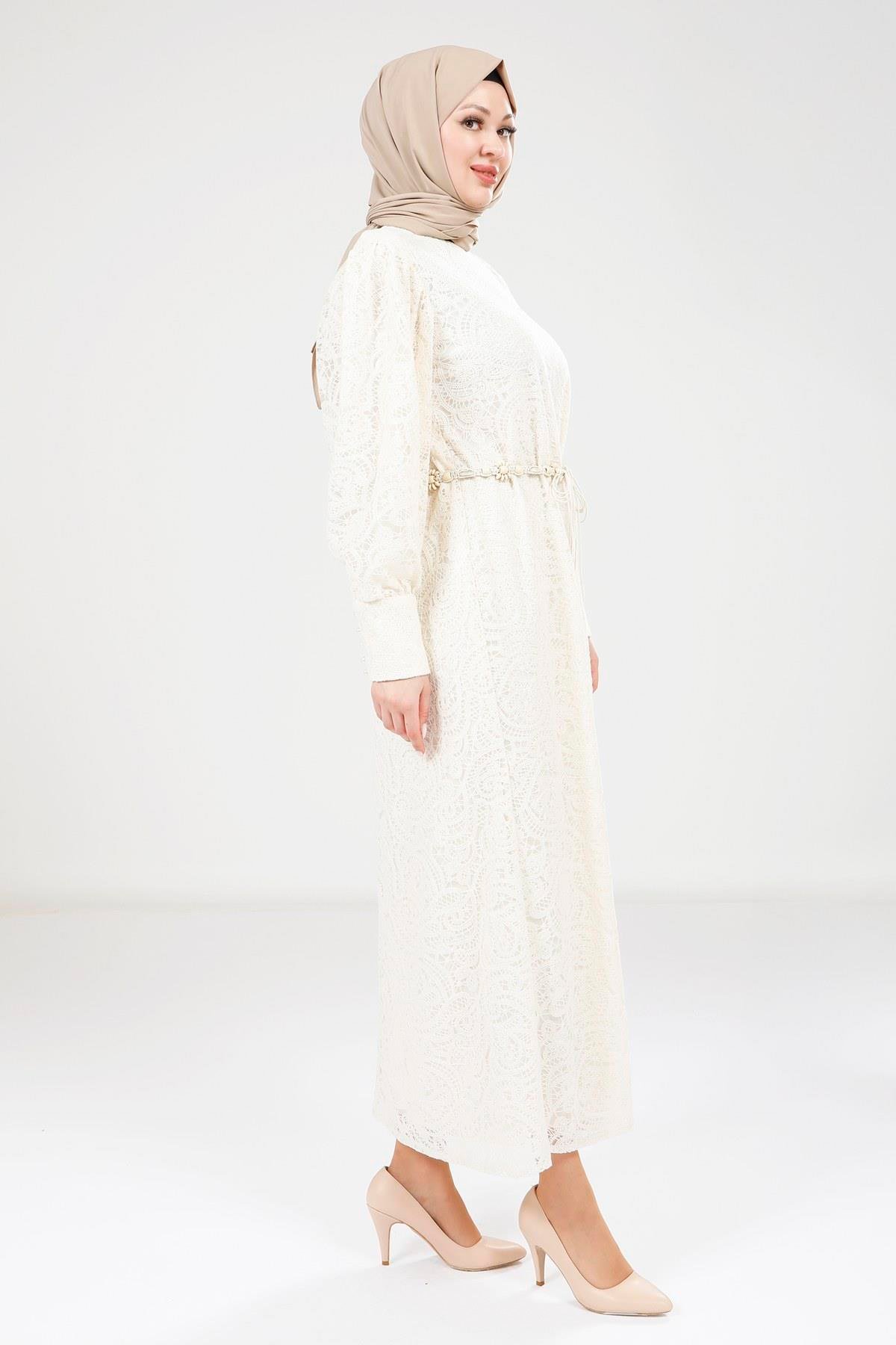 Beyza-9260 ELBİSE DANTEL EKRU
