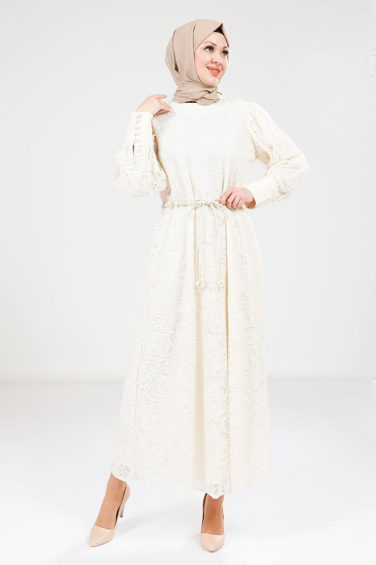 Beyza-9260 ELBİSE DANTEL EKRU