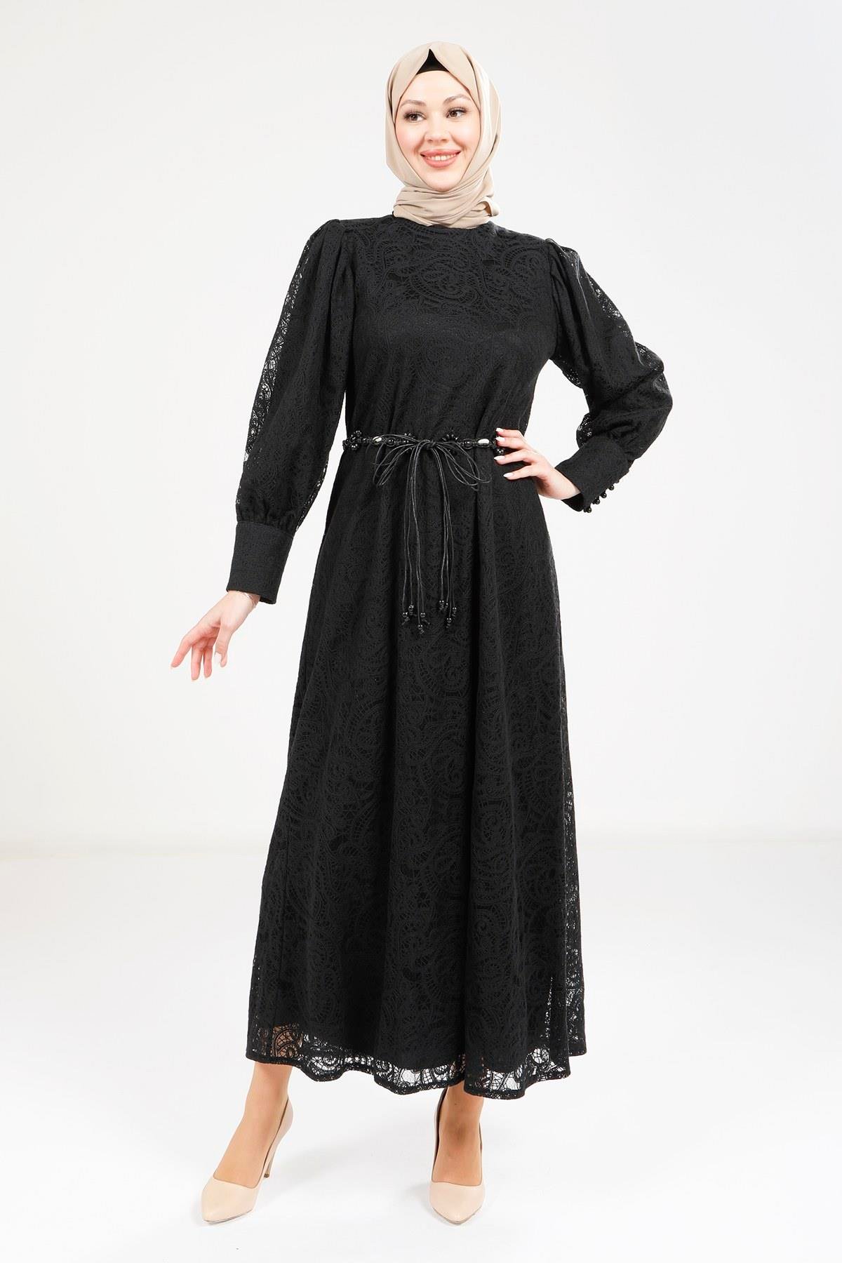 Beyza-9260 ELBİSE DANTEL SİYAH
