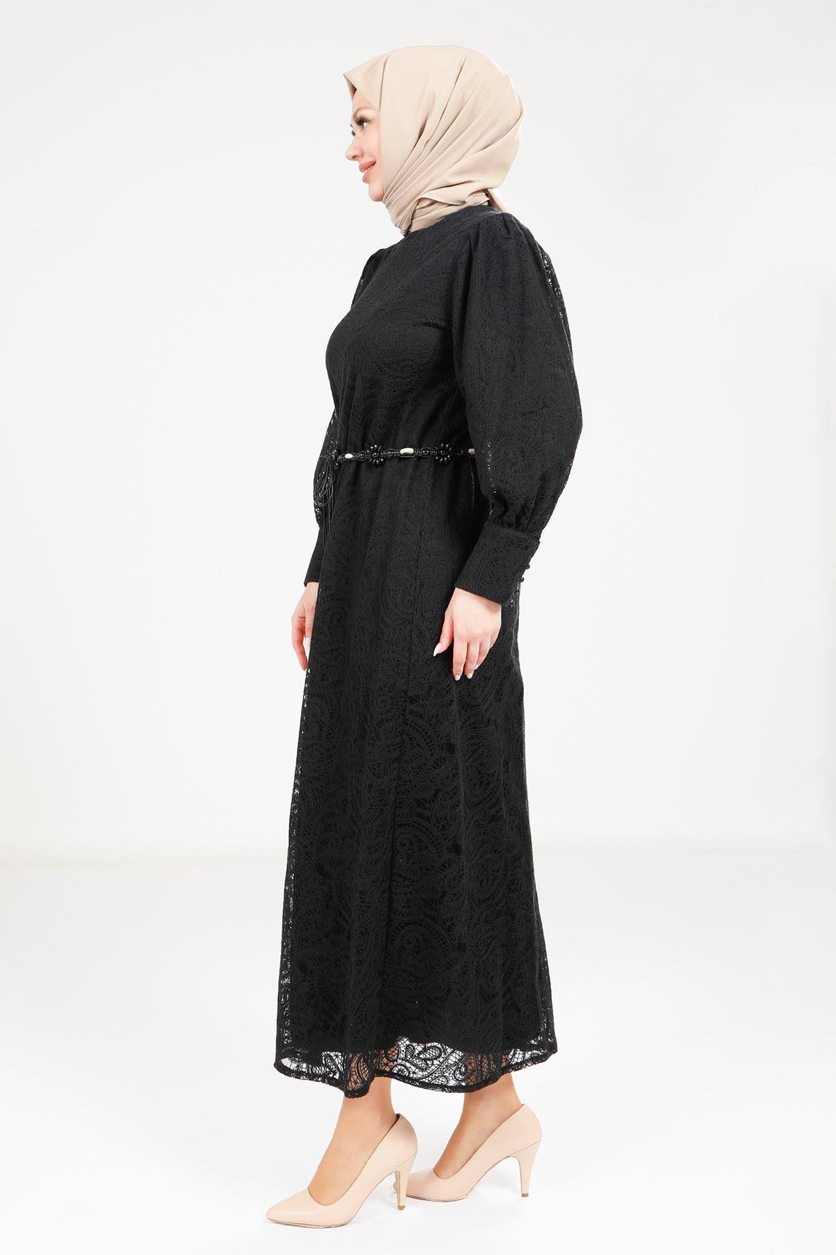 Beyza-9260 ELBİSE DANTEL SİYAH