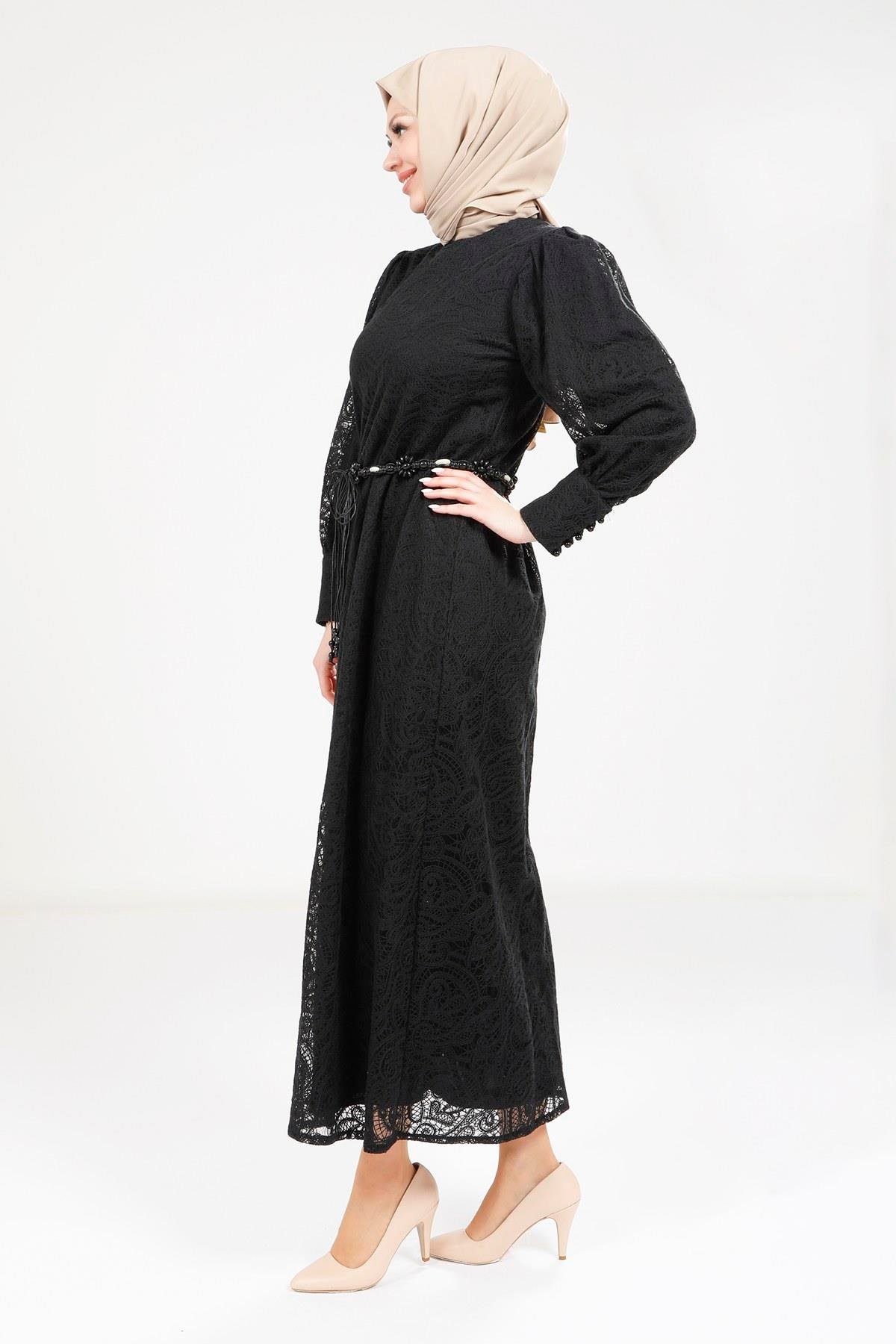 Beyza-9260 ELBİSE DANTEL SİYAH