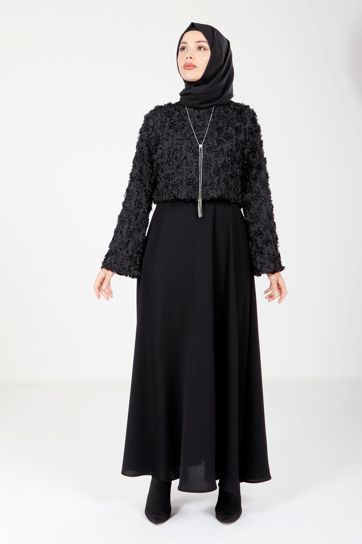 Beyza-9099 ELBİSE DANTELLİ SİYAH