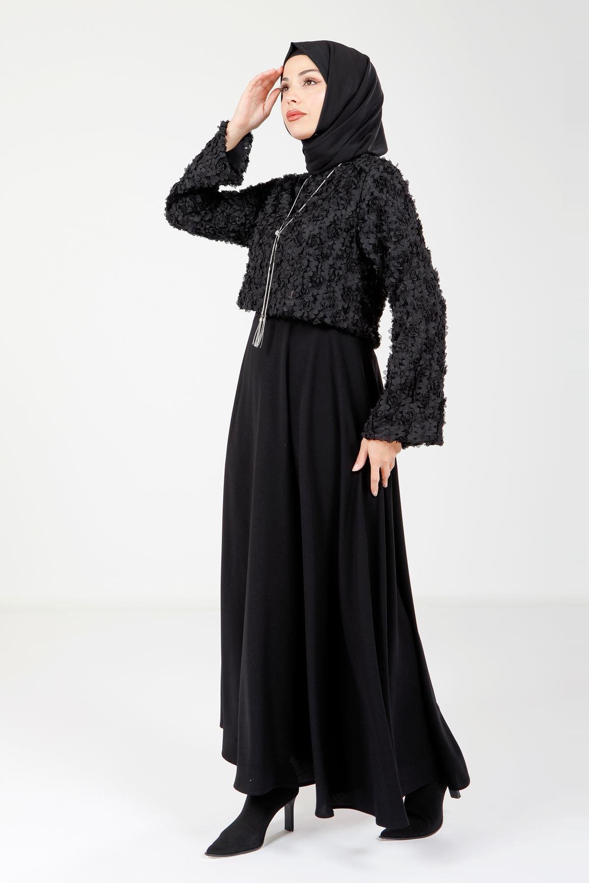 Beyza-9099 ELBİSE DANTELLİ SİYAH