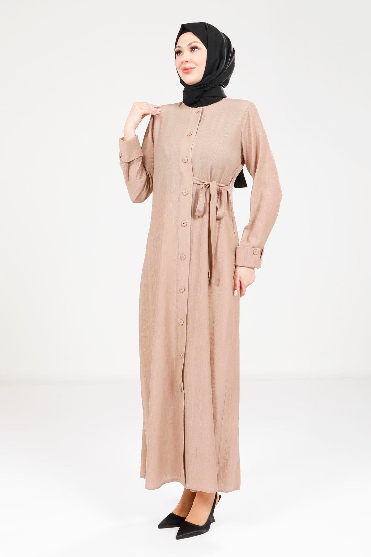Beyza-9181 ELBİSE DÜĞMELİ BEJ