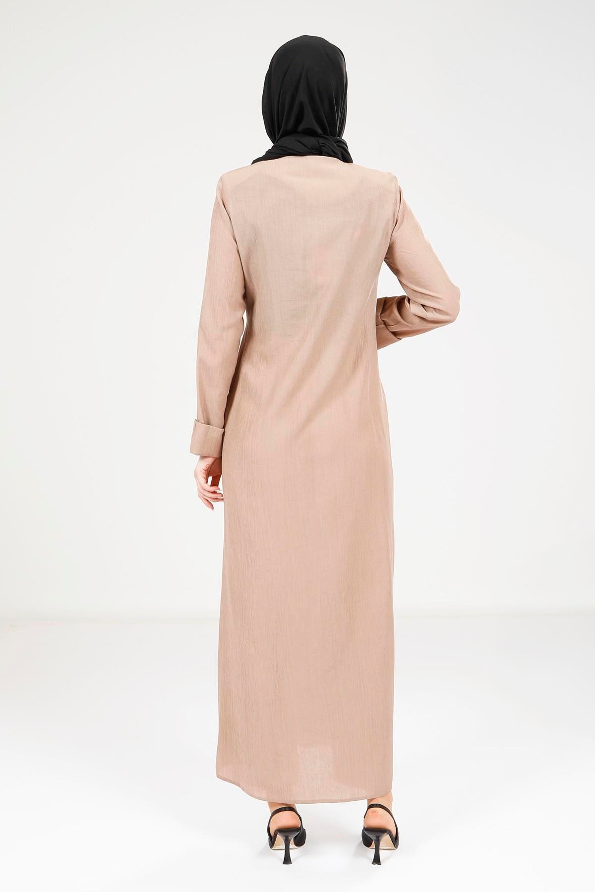 Beyza-9181 ELBİSE DÜĞMELİ BEJ