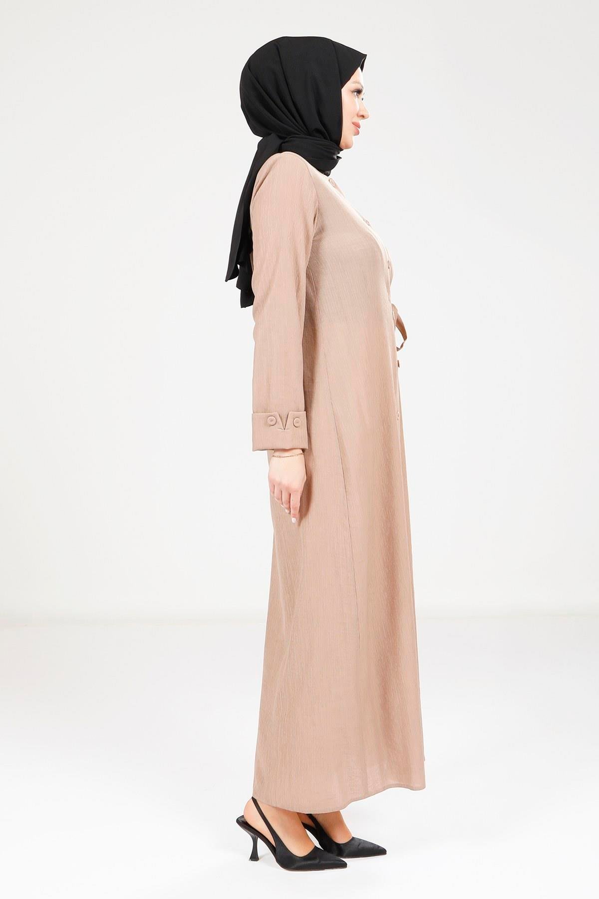 Beyza-9181 ELBİSE DÜĞMELİ BEJ
