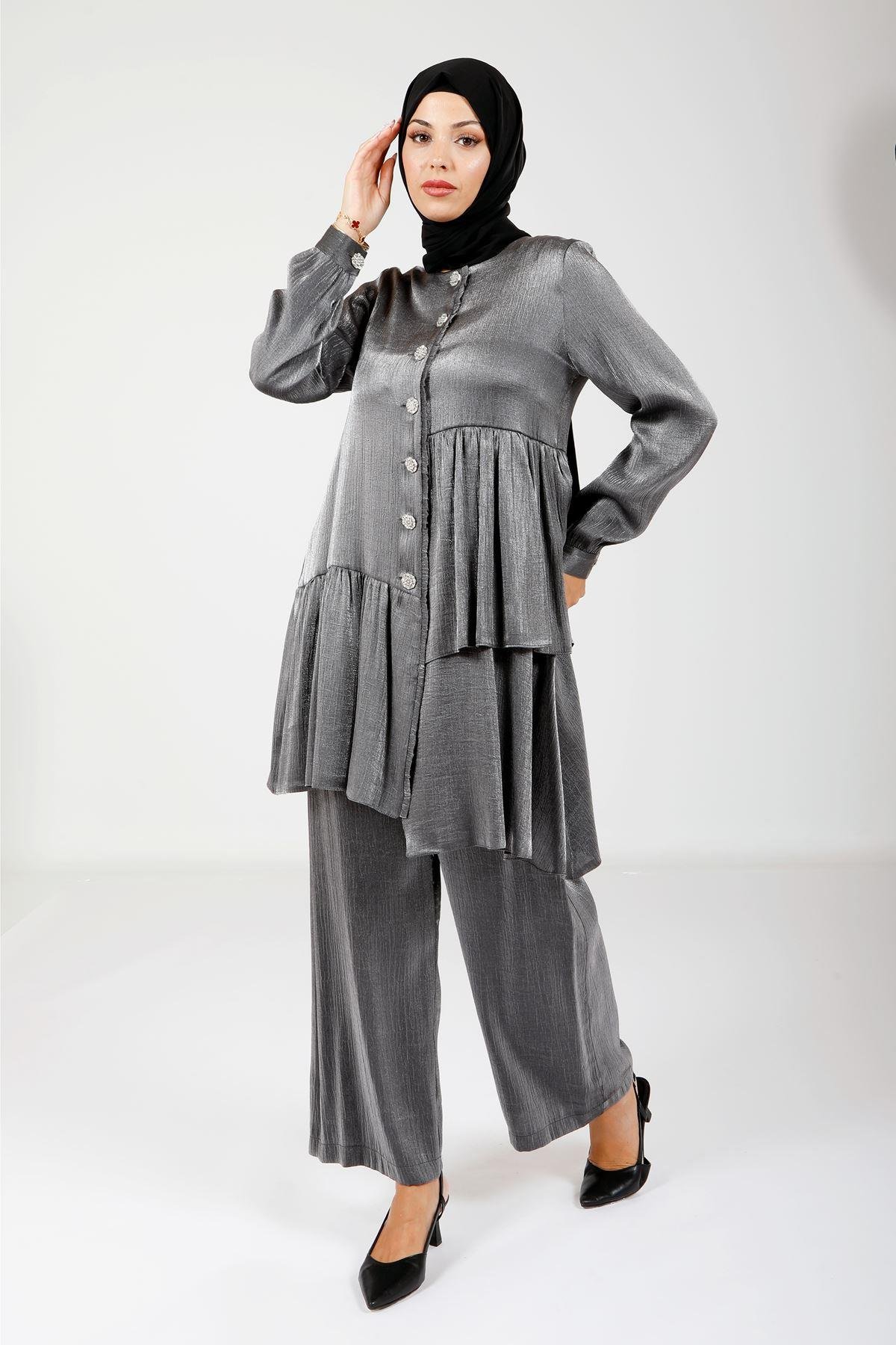 Beyza-4173 İKİLİ TAKIM BLUZ PANT SİYAH