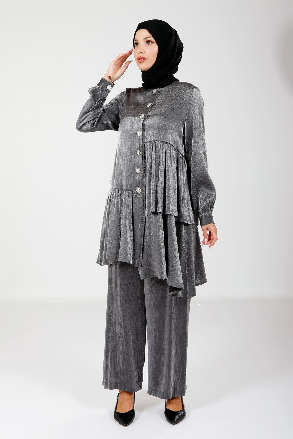 Beyza-4173 İKİLİ TAKIM BLUZ PANT SİYAH
