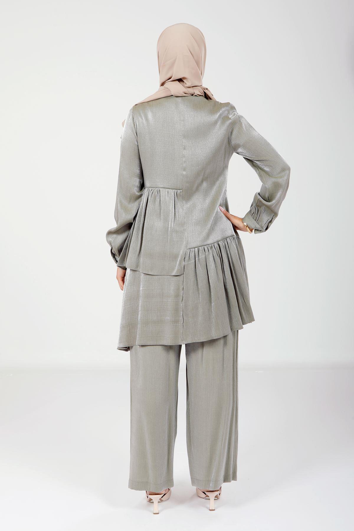 Beyza-4173 İKİLİ TAKIM BLUZ PANT YEŞİL